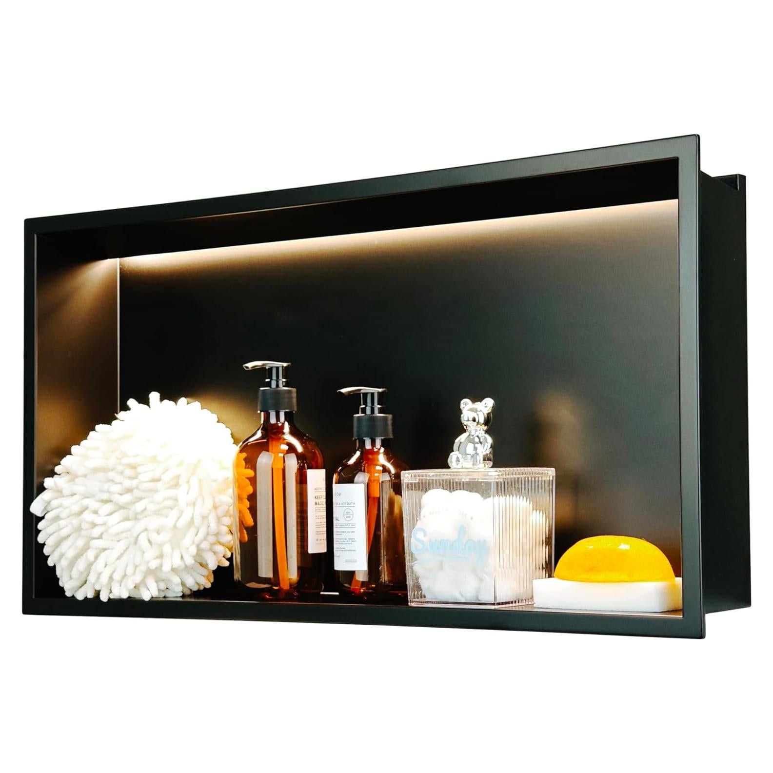 Nicho de Ducha LED IKITRAEE 61x30.5cm Acero Inoxidable Negro Mate