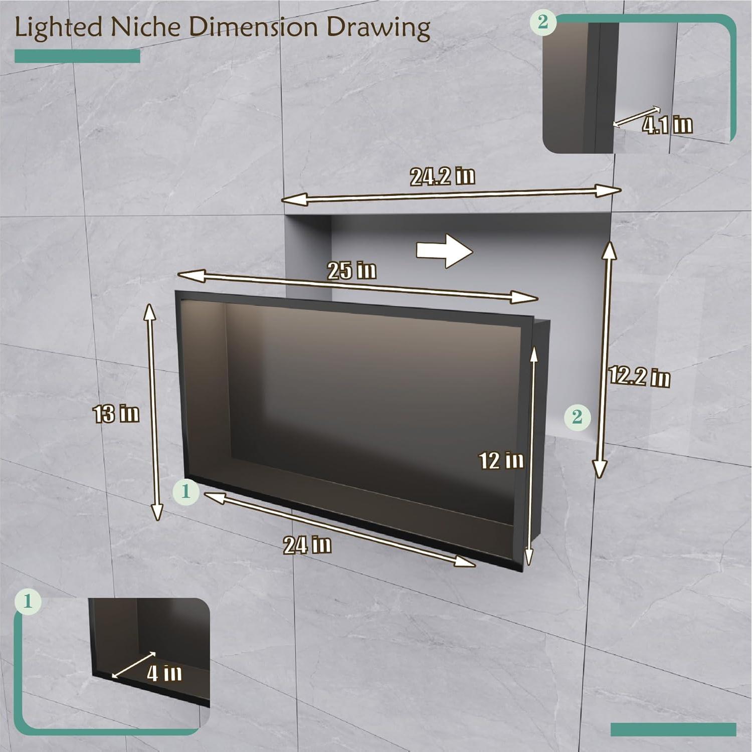 Nicho de Ducha LED IKITRAEE 61x30.5cm Acero Inoxidable Negro Mate