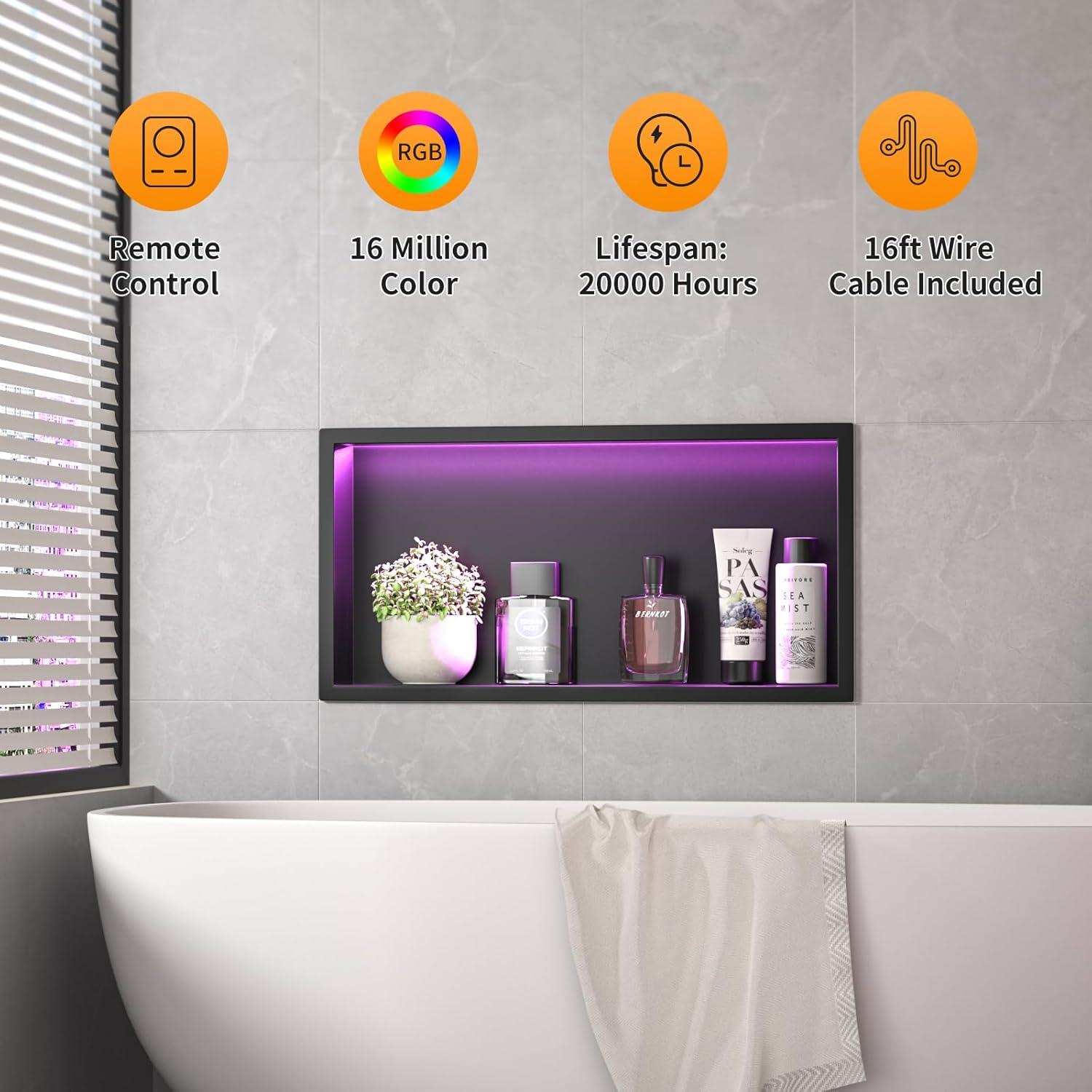 Nicho de Ducha LED RGB Bernkot 30x61 cm Acero Inoxidable Mate