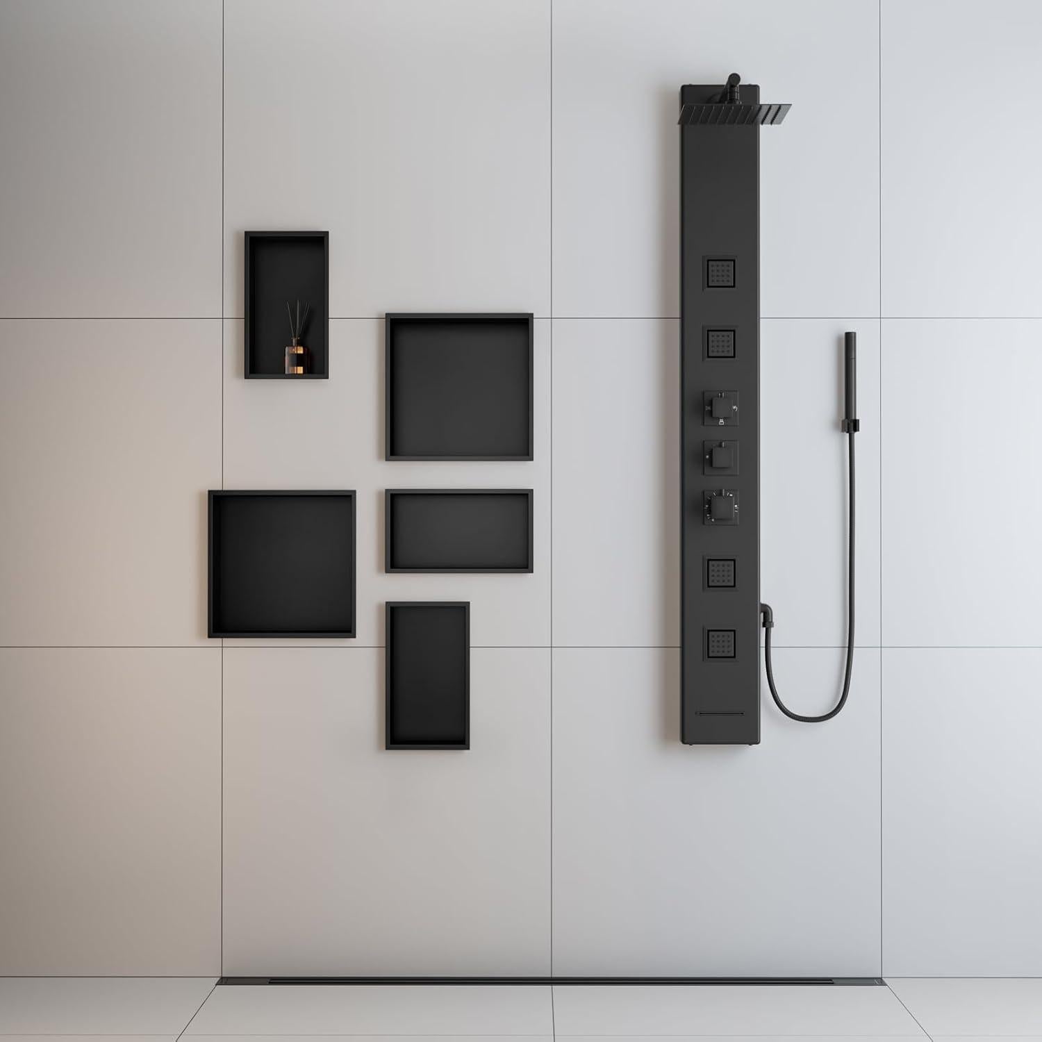 Nicho de Ducha Achelous Acero Inoxidable 30.48x30.48cm Negro Mate