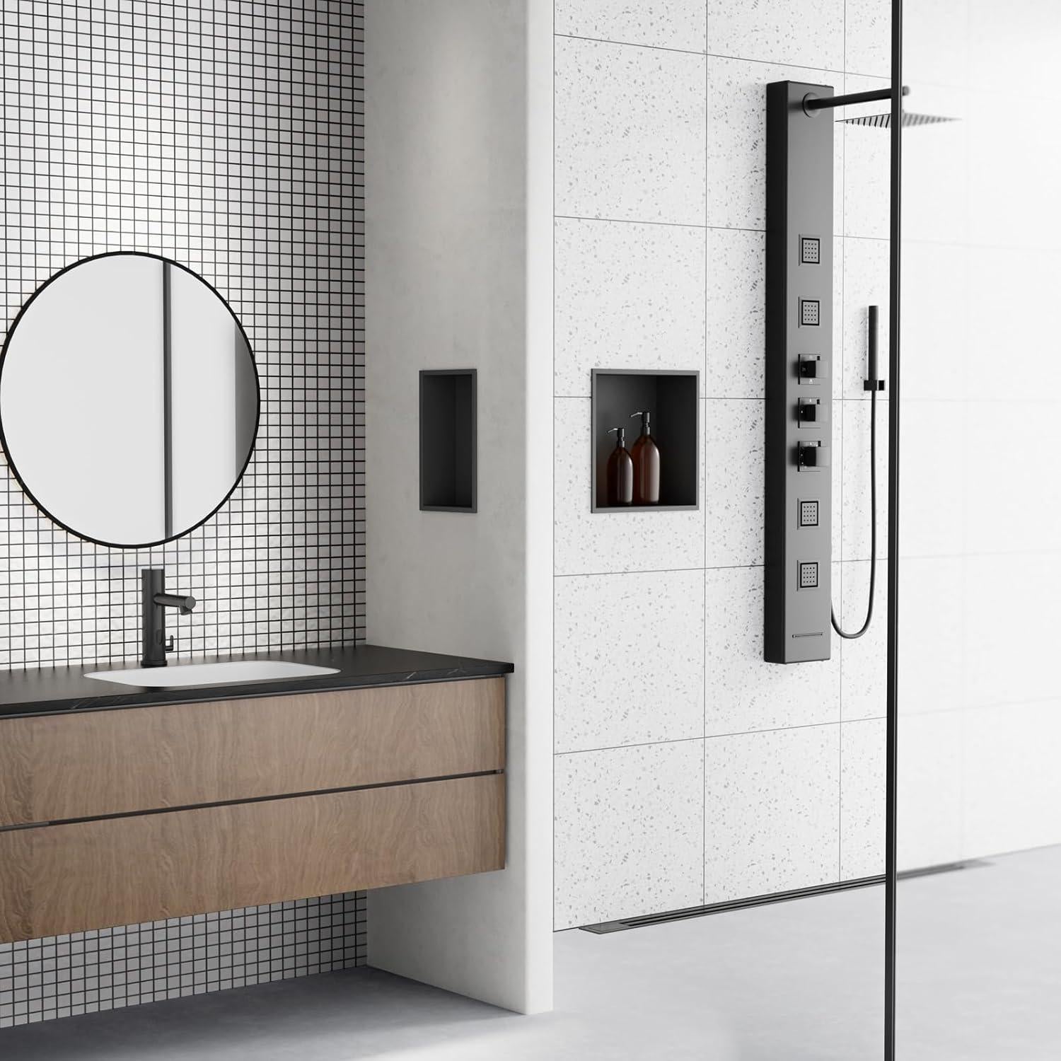 Nicho de Ducha Achelous Acero Inoxidable 30.48x30.48cm Negro Mate