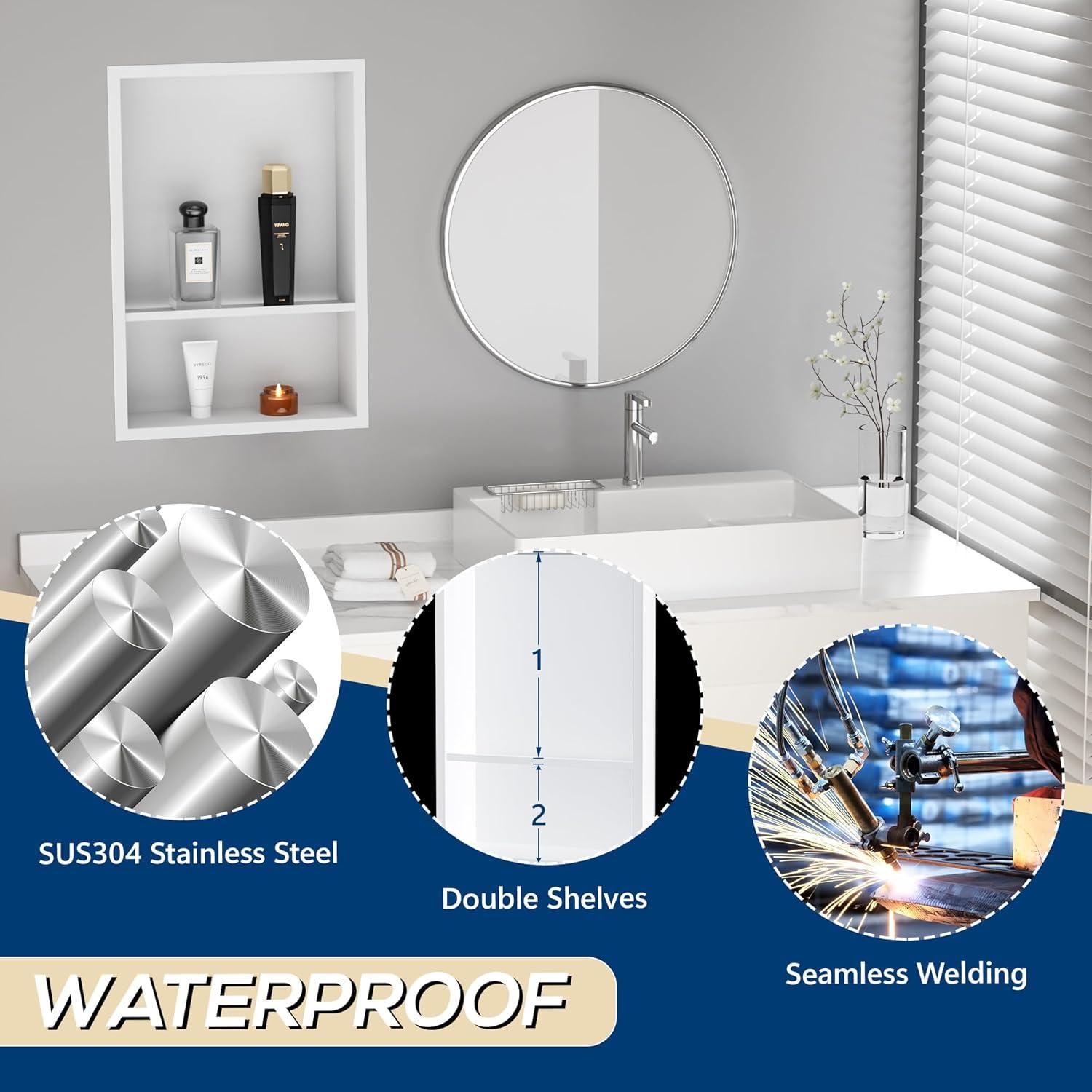 Nicho de Ducha Acero Inoxidable Qeke 45x30cm Doble Estante