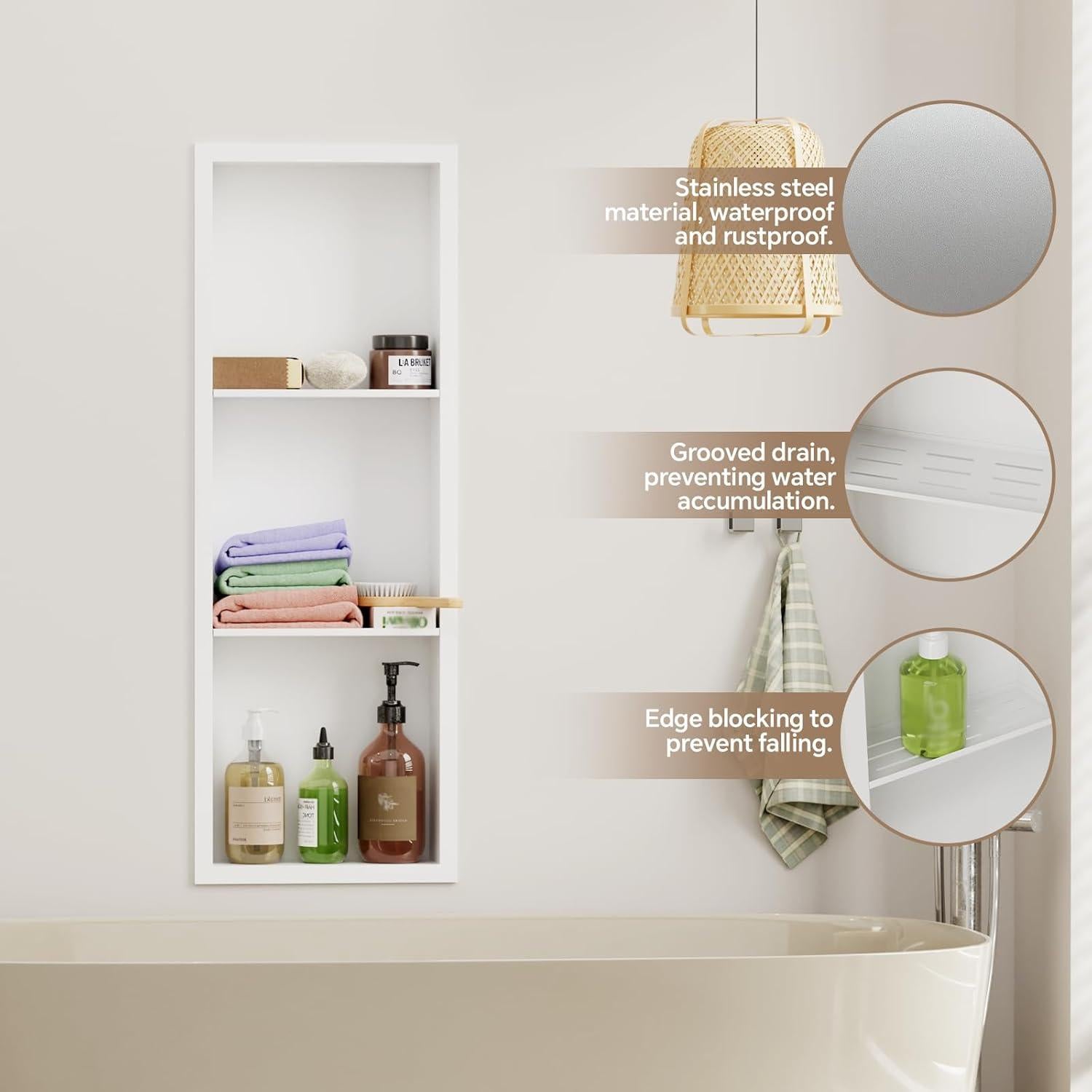 Nicho de Ducha Empotrado Oenalw 30.48x91.44cm Acero Inoxidable