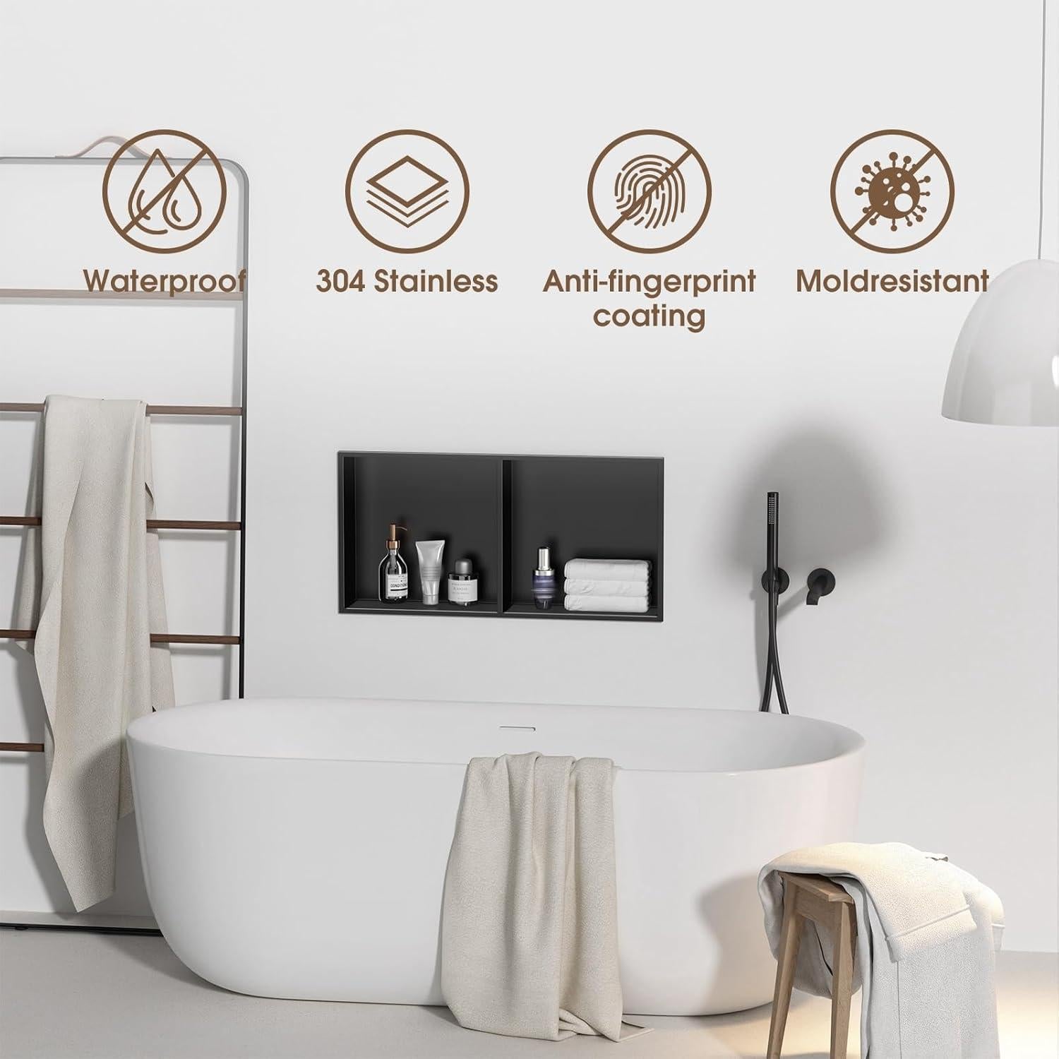 Nicho de Ducha Empotrado Dancrul 30.48x61cm Acero Inoxidable Negro Mate