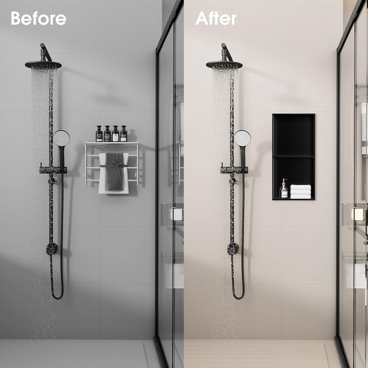 Nicho de Ducha Empotrado Dancrul 30.48x61cm Acero Inoxidable Negro Mate