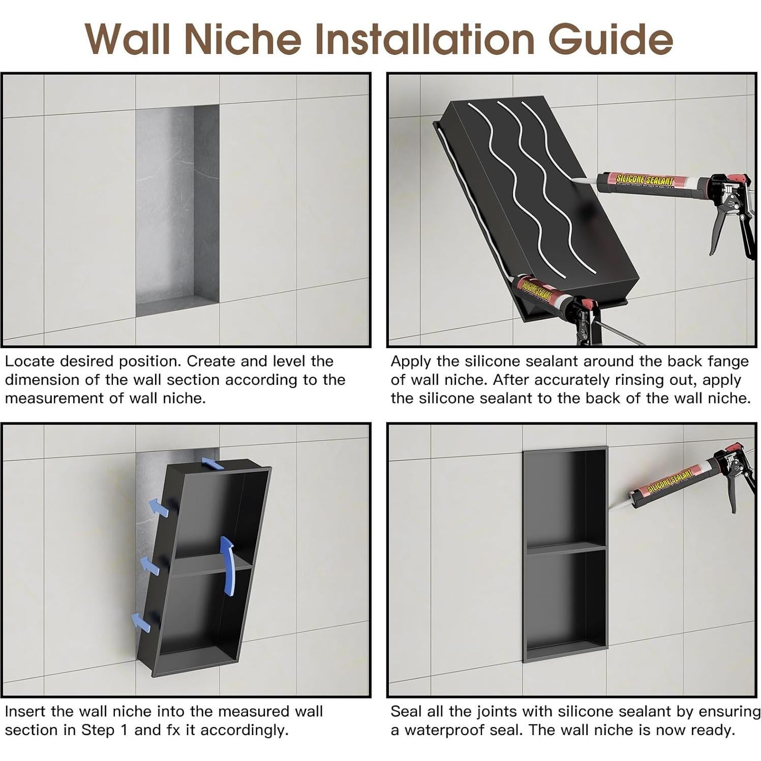 Nicho de Ducha Empotrado Dancrul 30.48x61cm Acero Inoxidable Negro Mate