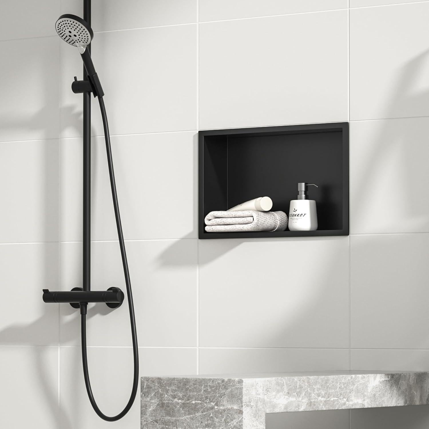 Nicho de Ducha Bernkot 50.8 x 30.5 cm Negro Mate Acero Inoxidable