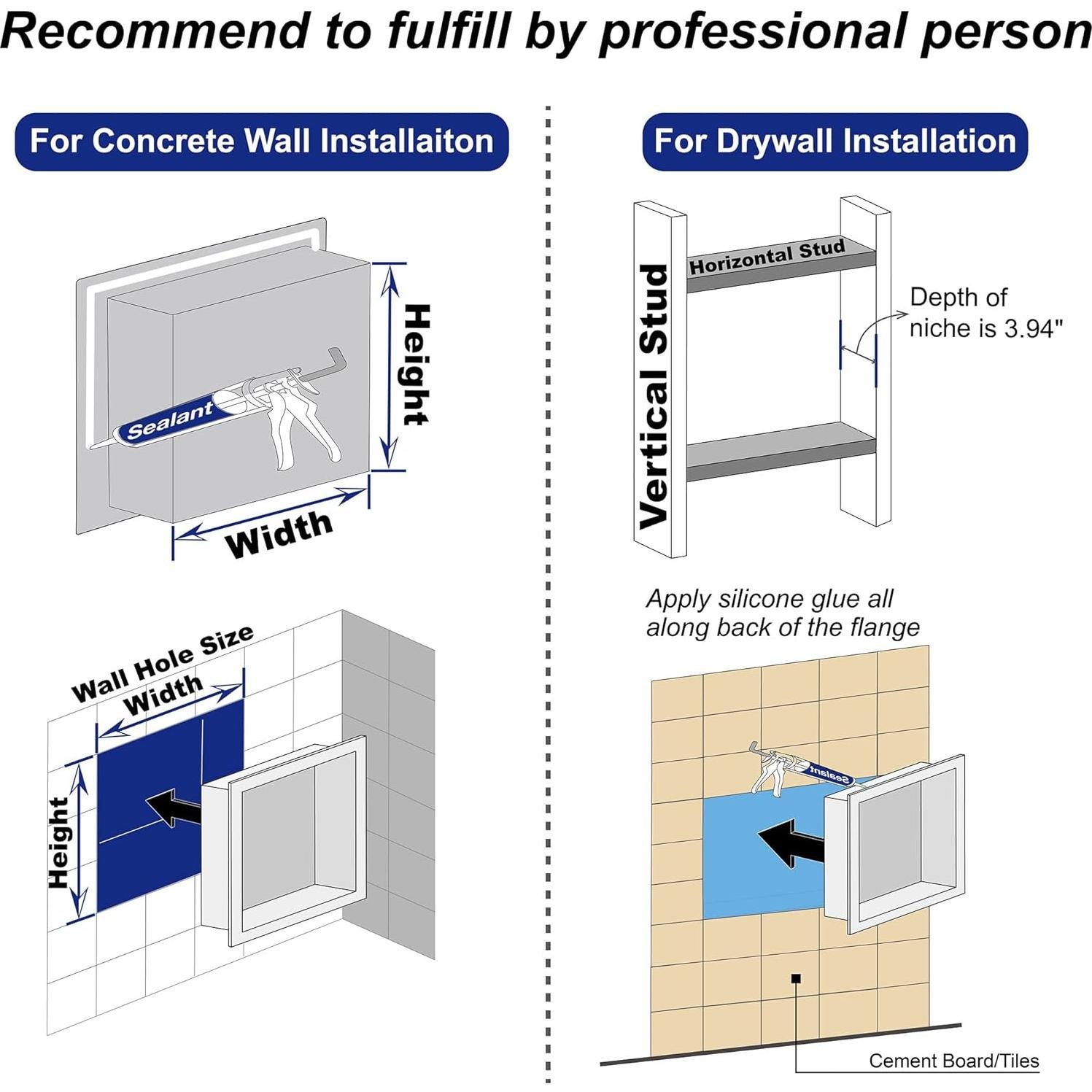 Nicho de Ducha Bernkot 50.8 x 30.5 cm Negro Mate Acero Inoxidable