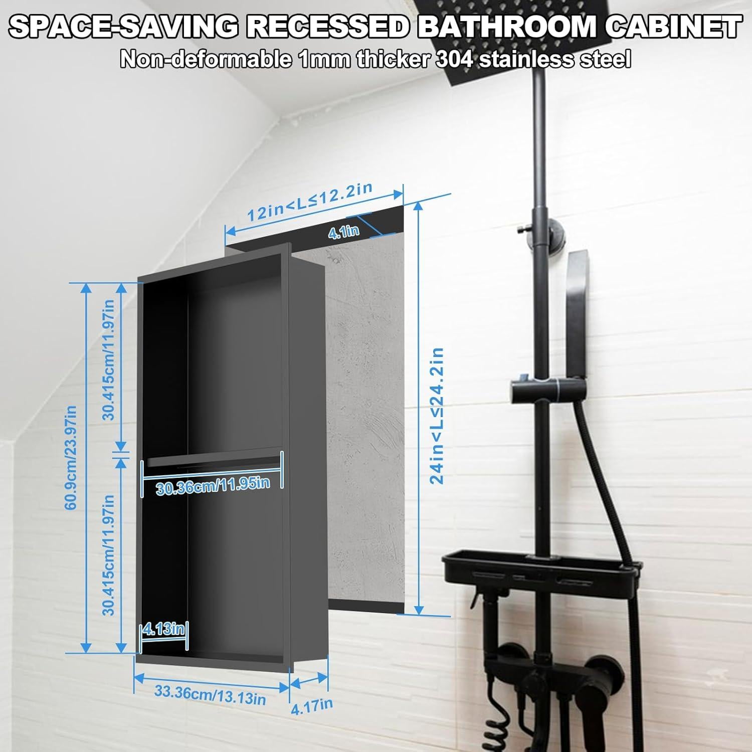 Nicho de Ducha Vlaeng Acero Inoxidable 30.5x61 cm Negro Mate