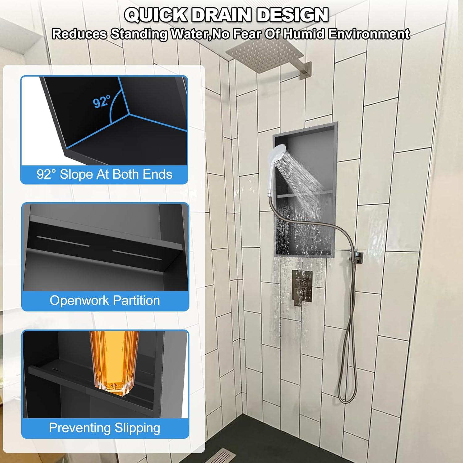 Nicho de Ducha Vlaeng Acero Inoxidable 30.5x61 cm Negro Mate