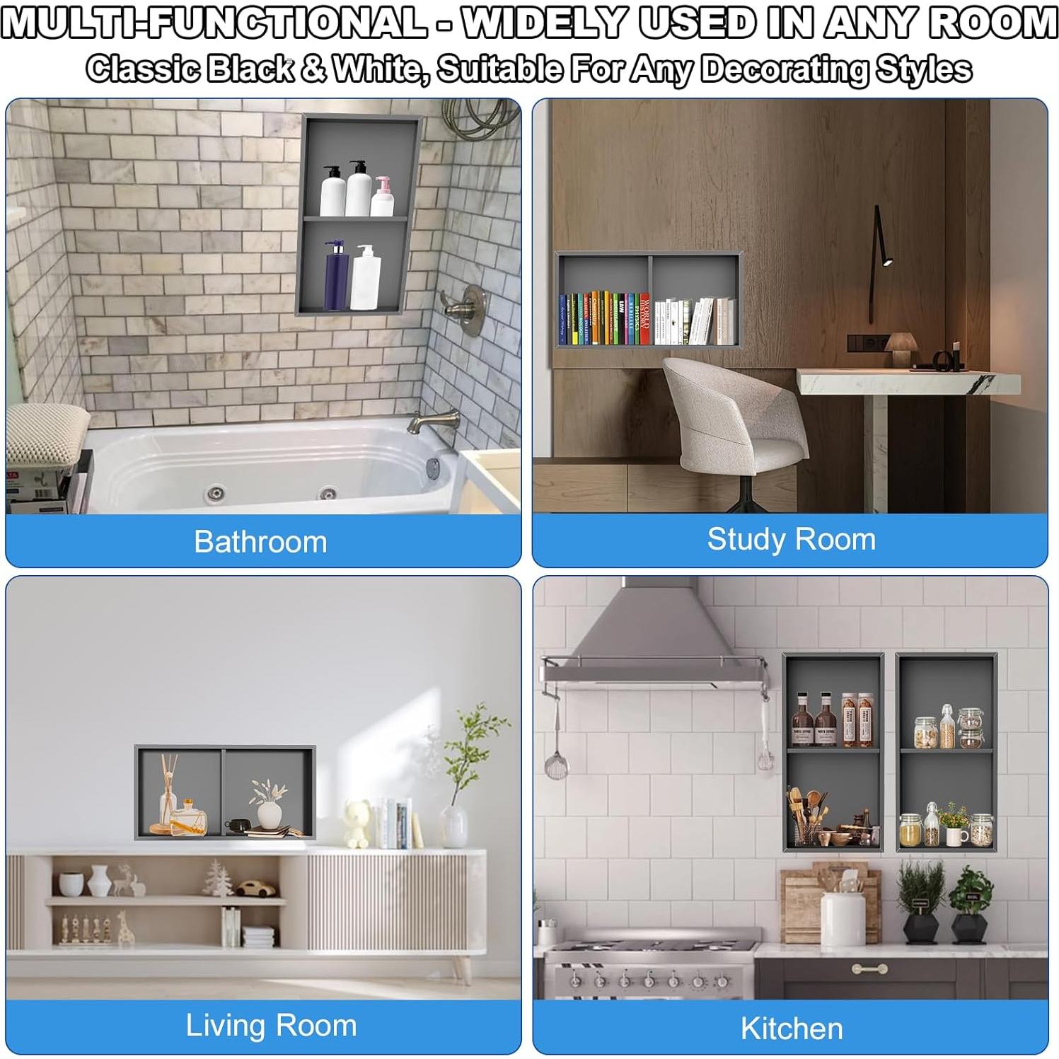 Nicho de Ducha Vlaeng Acero Inoxidable 30.5x61 cm Negro Mate