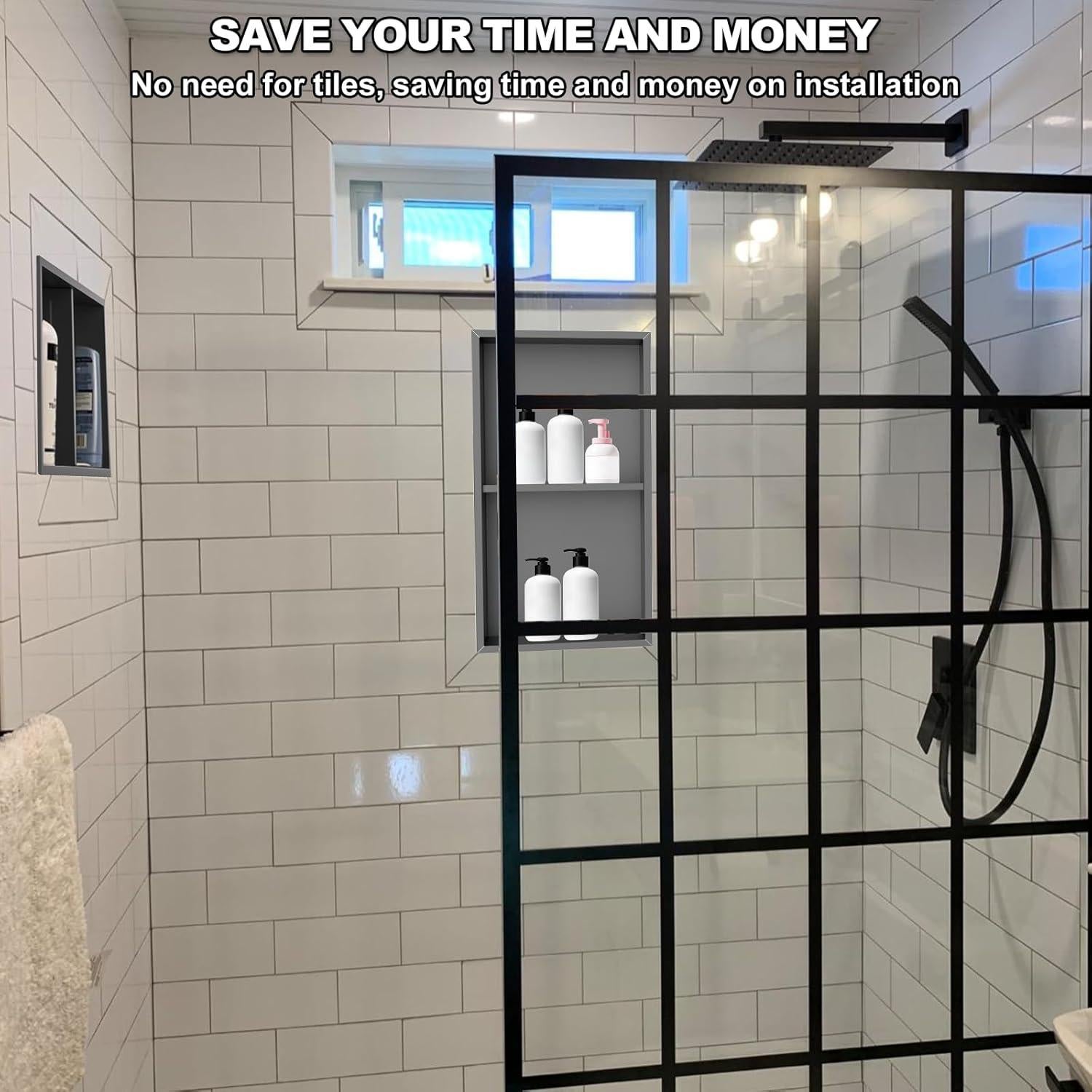 Nicho de Ducha Vlaeng Acero Inoxidable 30.5x61 cm Negro Mate