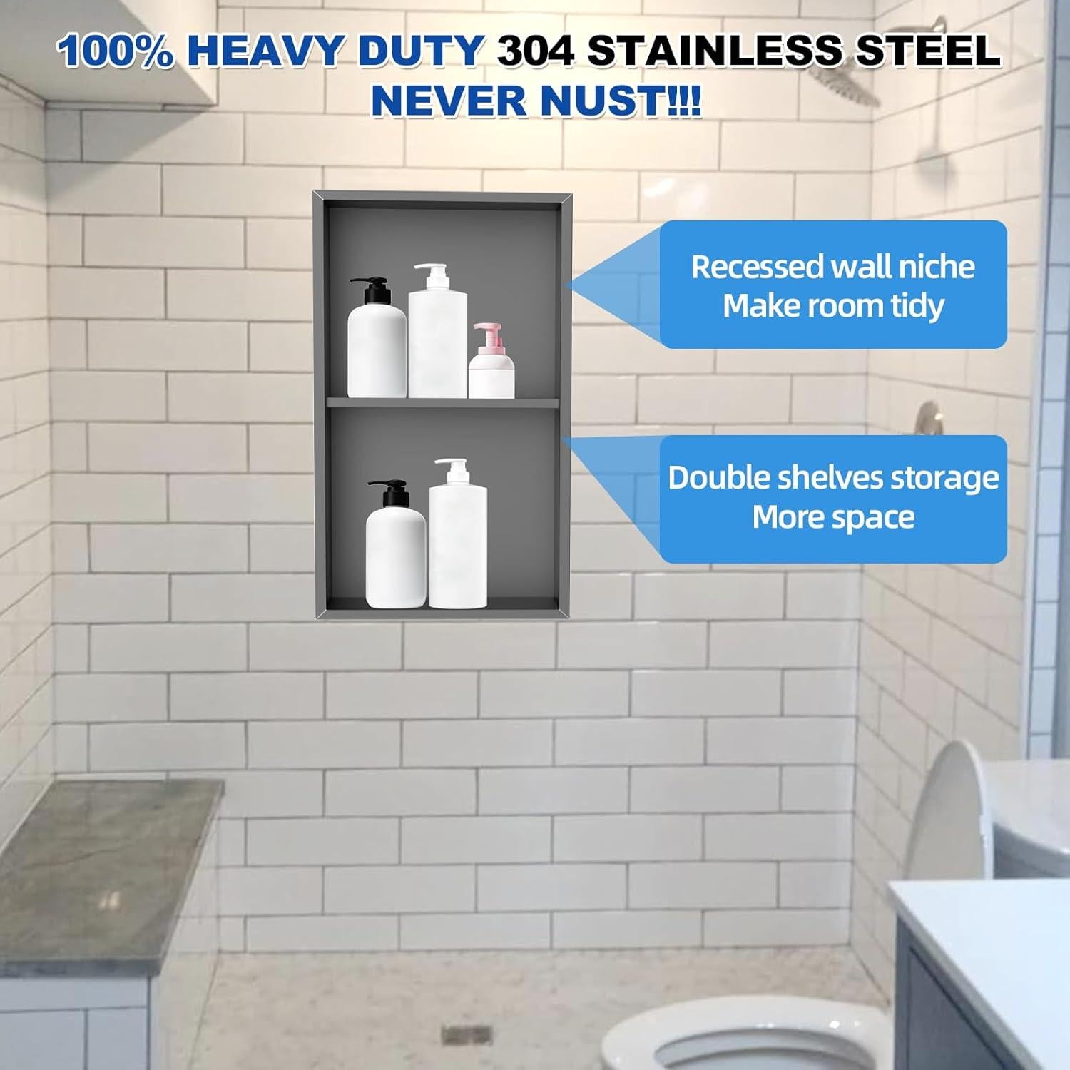 Nicho de Ducha Vlaeng Acero Inoxidable 30.5x61 cm Negro Mate