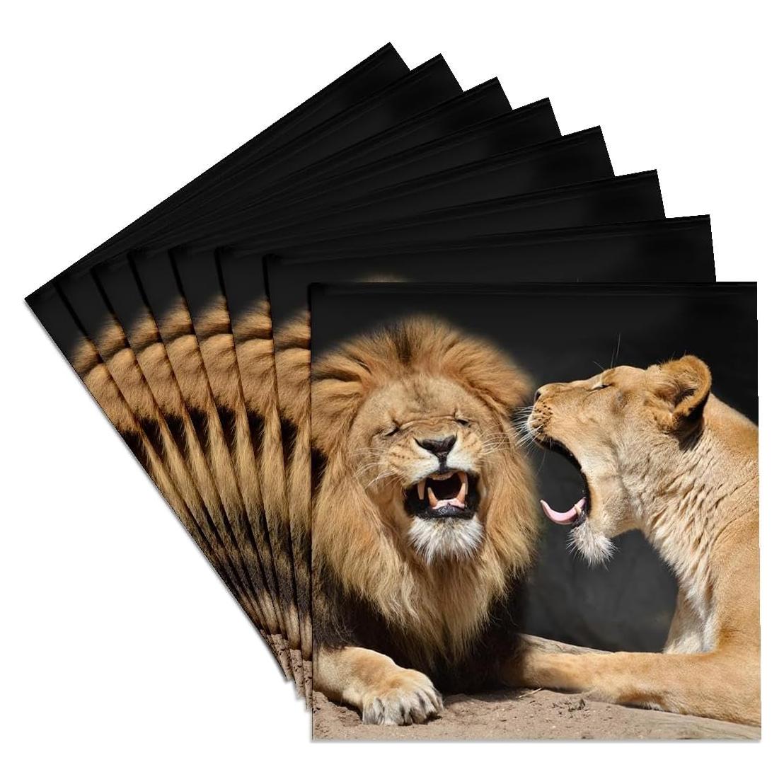 Juego de 8 Posavasos de Cerámica 3dRose Leones Divertidos