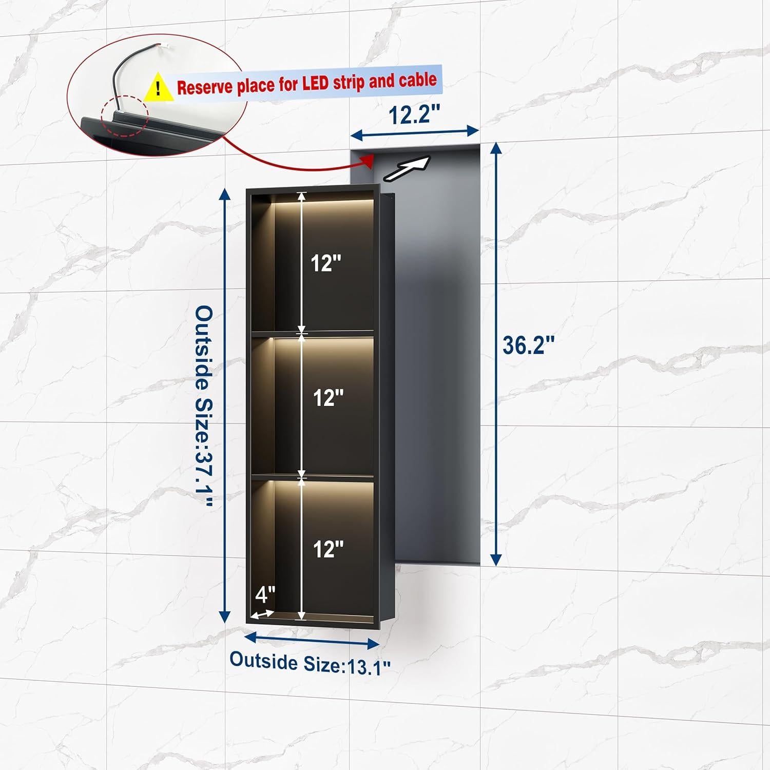 Nicho de Ducha Empotrado Neohomee 30x91 cm con Luz LED 3000K