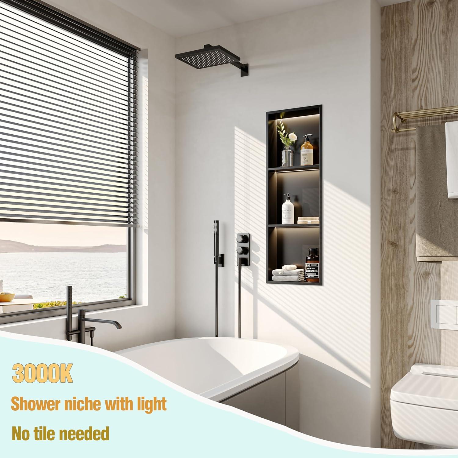 Nicho de Ducha Empotrado Neohomee 30x91 cm con Luz LED 3000K