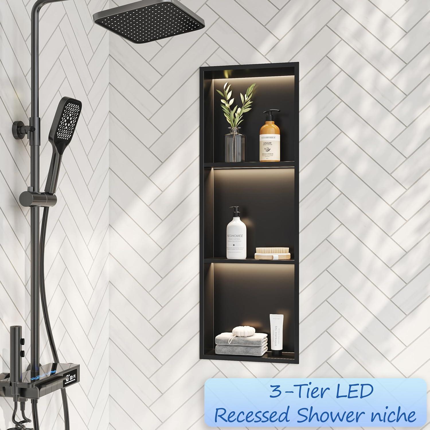 Nicho de Ducha Empotrado Neohomee 30x91 cm con Luz LED 3000K