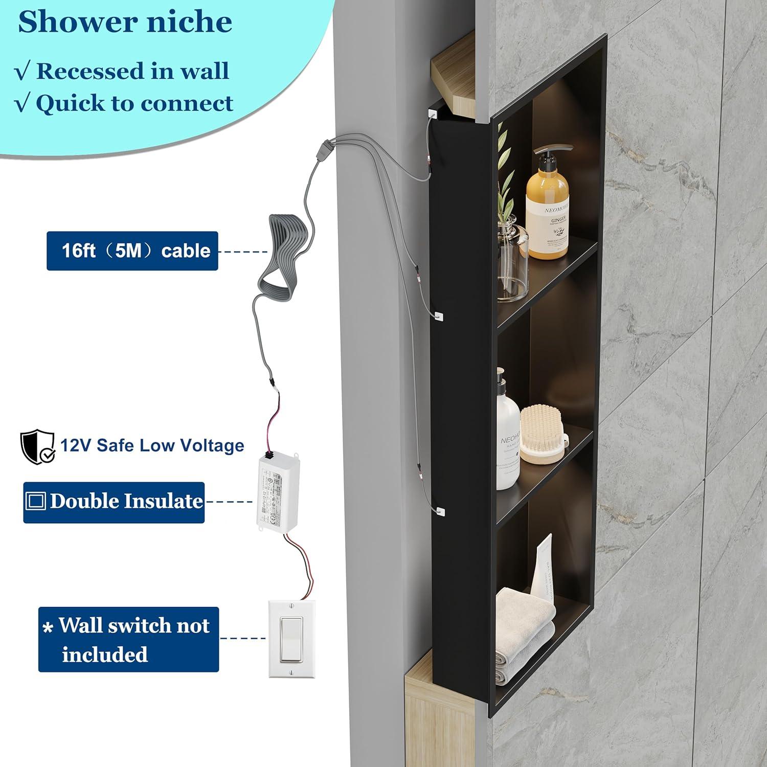 Nicho de Ducha Empotrado Neohomee 30x91 cm con Luz LED 3000K
