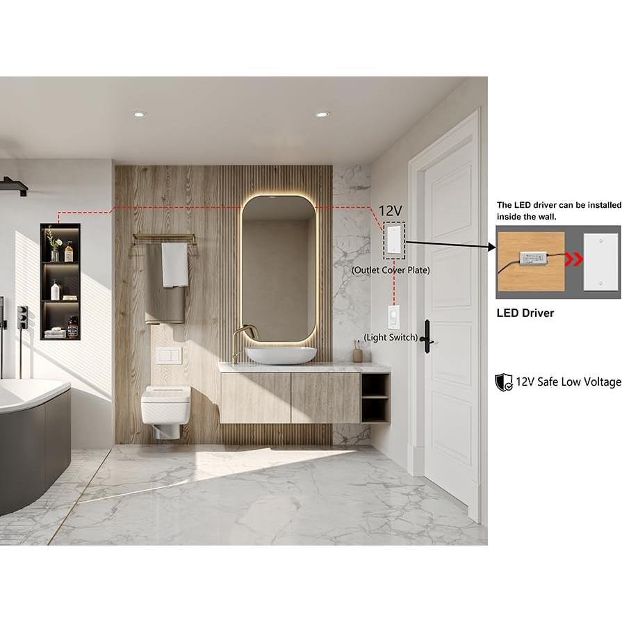 Nicho de Ducha Empotrado Neohomee 30x91 cm con Luz LED 3000K