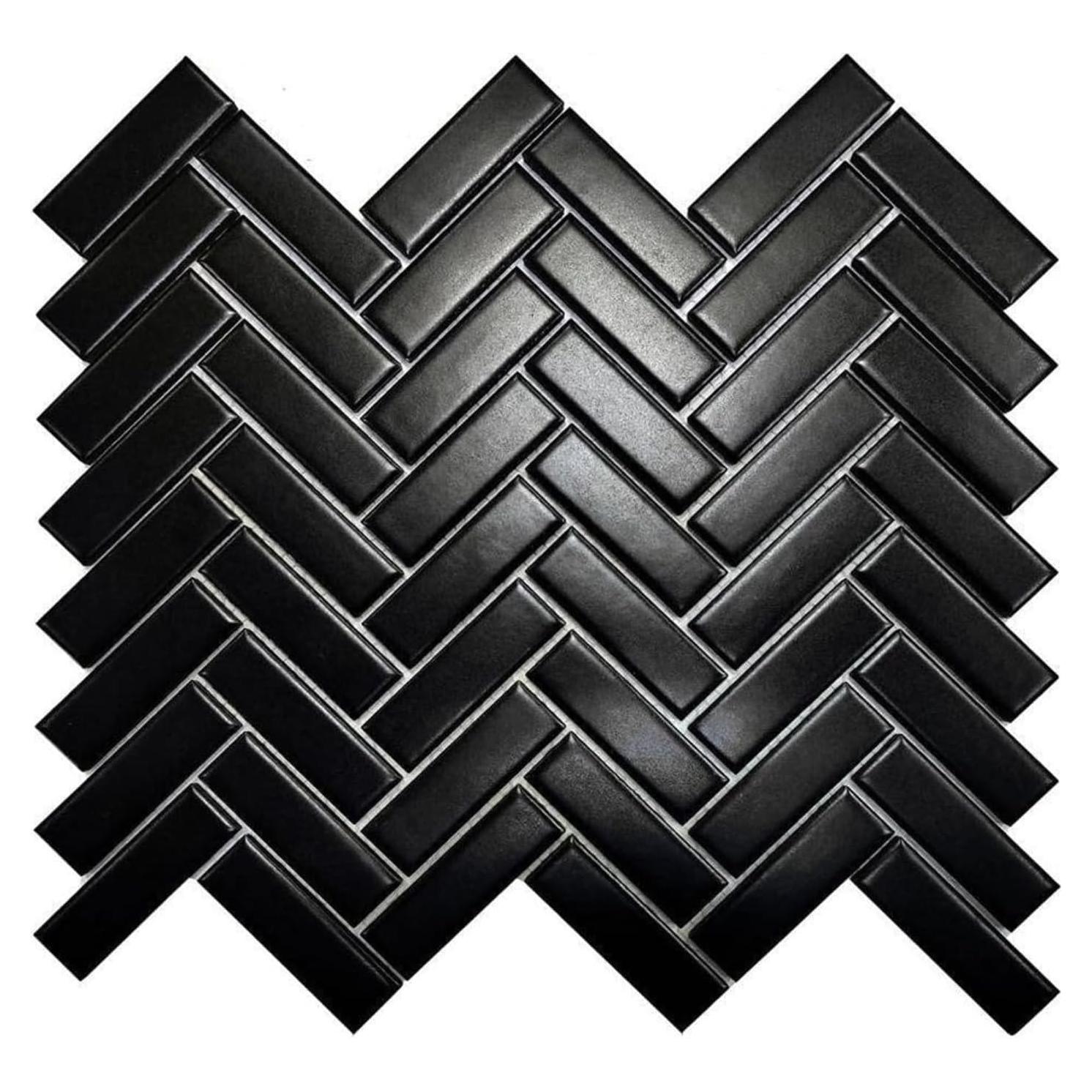 Mosaico de Porcelana Negra Tenedos Espiga Mate 31.5x27.4cm