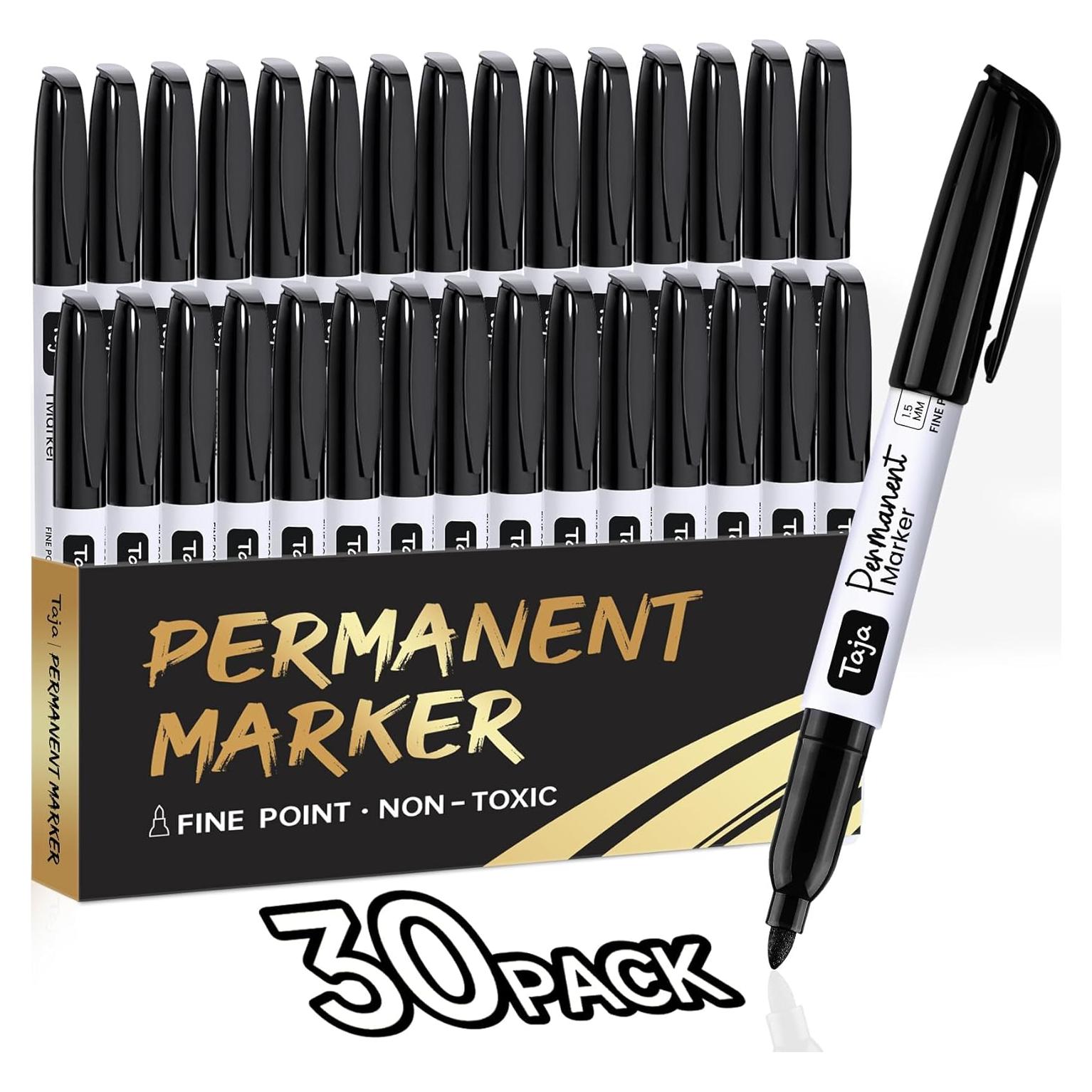 Marcadores Permanentes Taja 30 Unidades Punta Fina Negro
