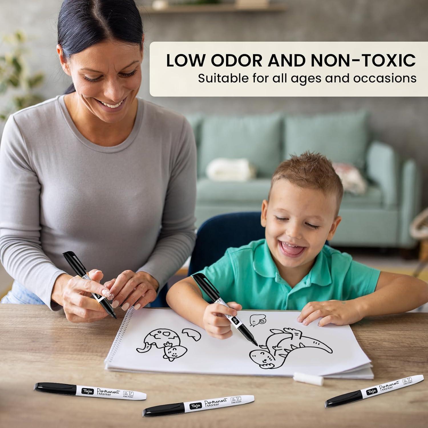 Marcadores Permanentes Taja 30 Unidades Punta Fina Negro