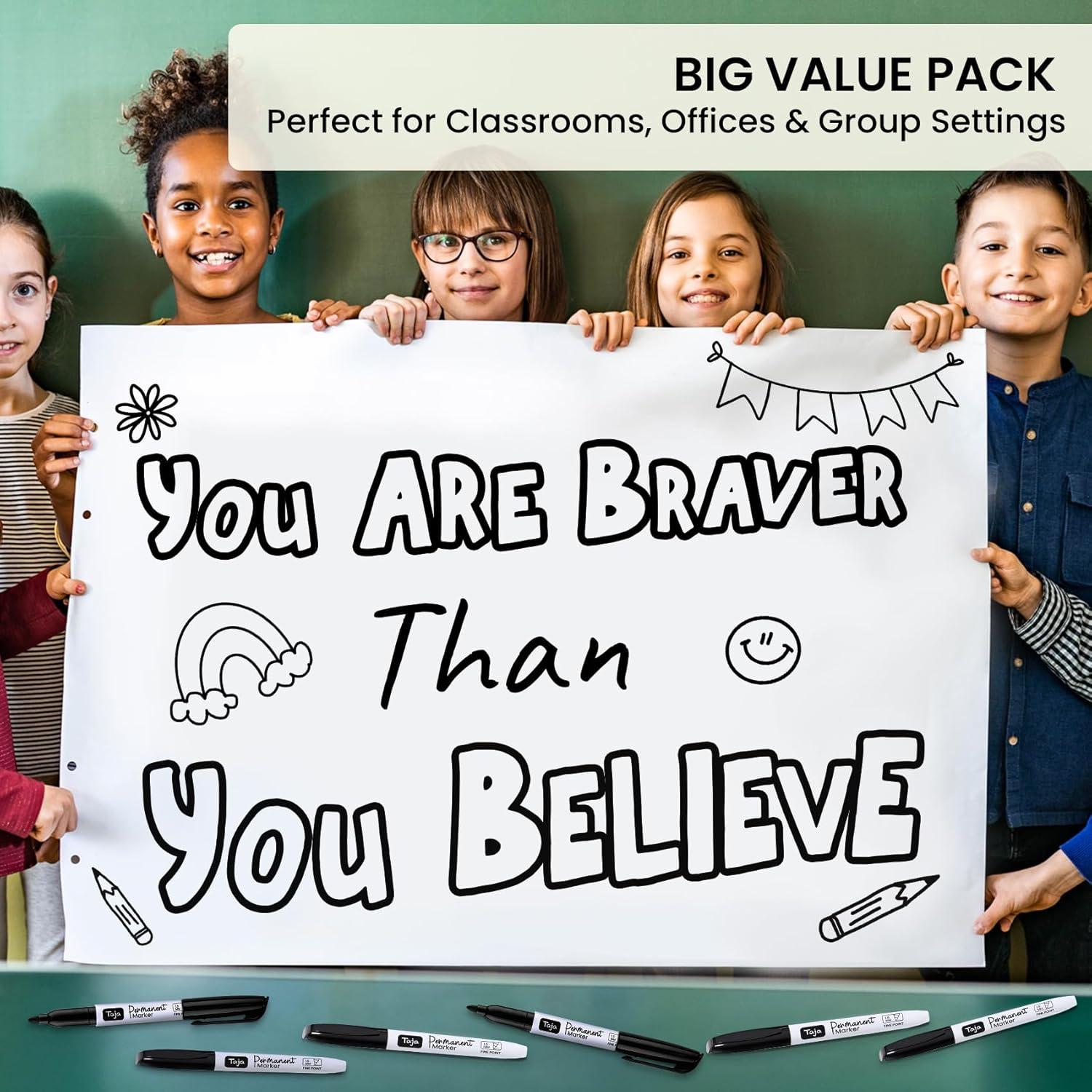 Marcadores Permanentes Taja 30 Unidades Punta Fina Negro