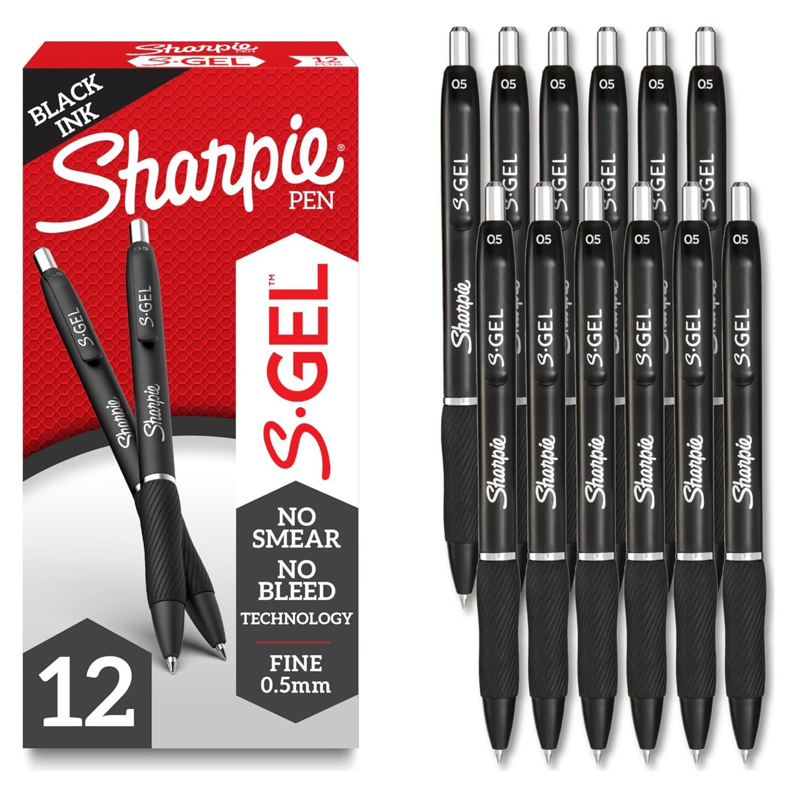 Bolígrafos de Gel Sharpie S-Gel 0.5mm Negro - 12 Unidades