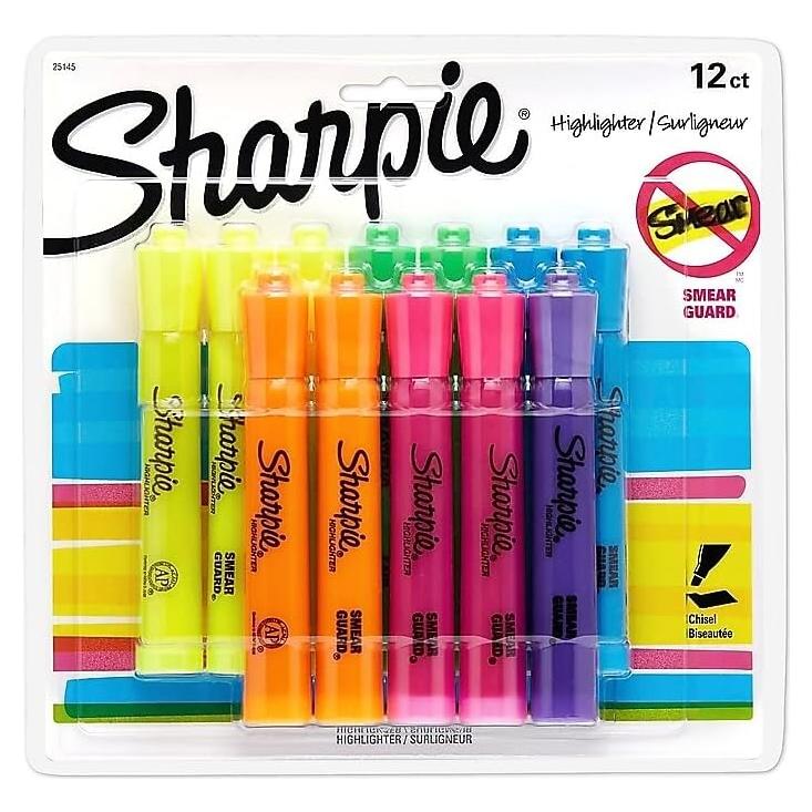 Marcadores Fluorescentes Sharpie 12 Unidades Punta Biselada