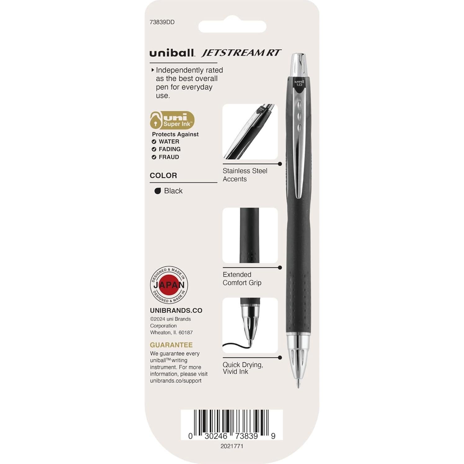 Bolígrafos Uni-Ball Jetstream RT, punta 1.0mm, negro, 3 unidades