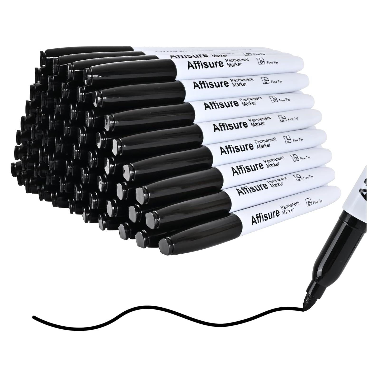 Marcadores Permanentes Affisure 60 Unidades Negro Punta Fina