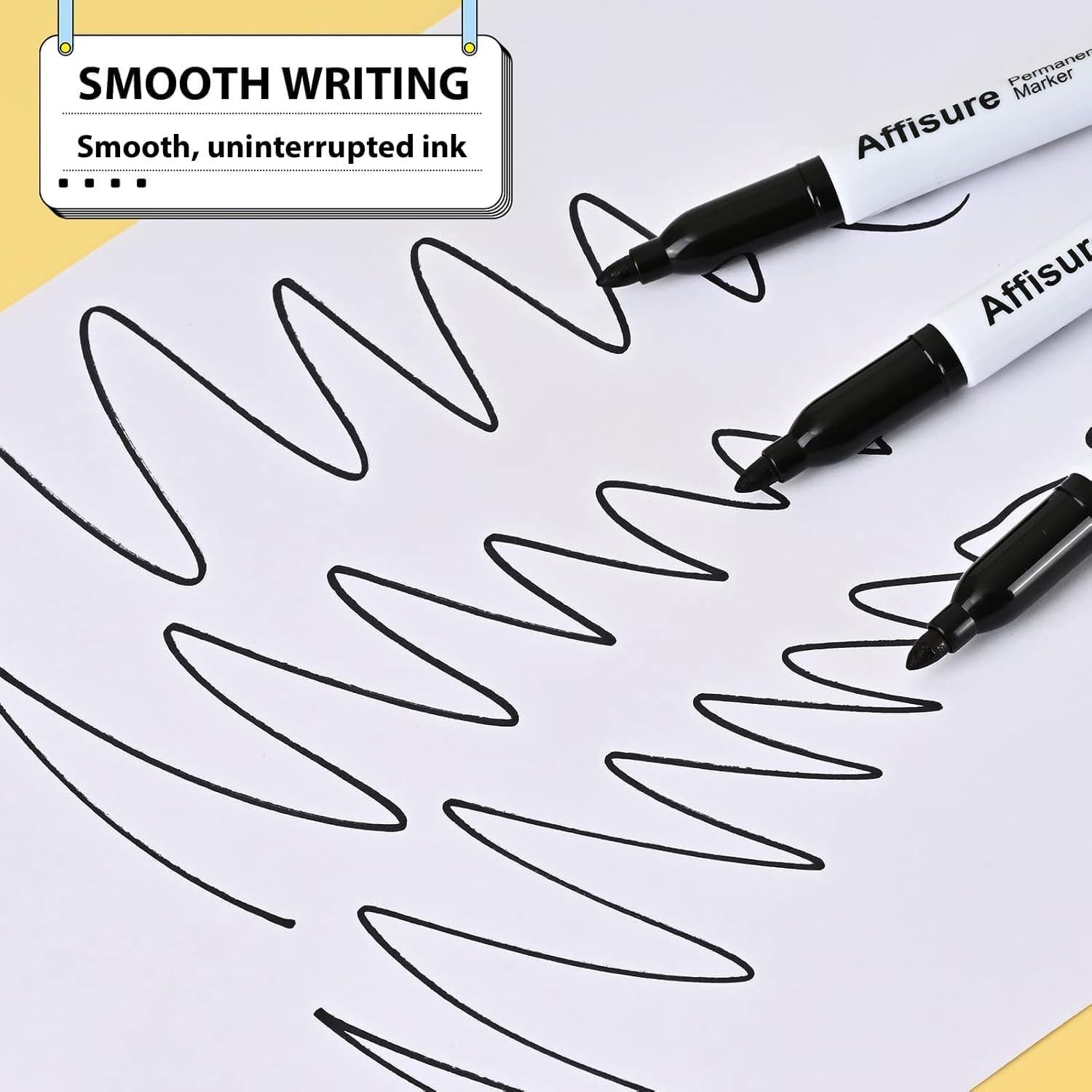 Marcadores Permanentes Affisure 60 Unidades Negro Punta Fina
