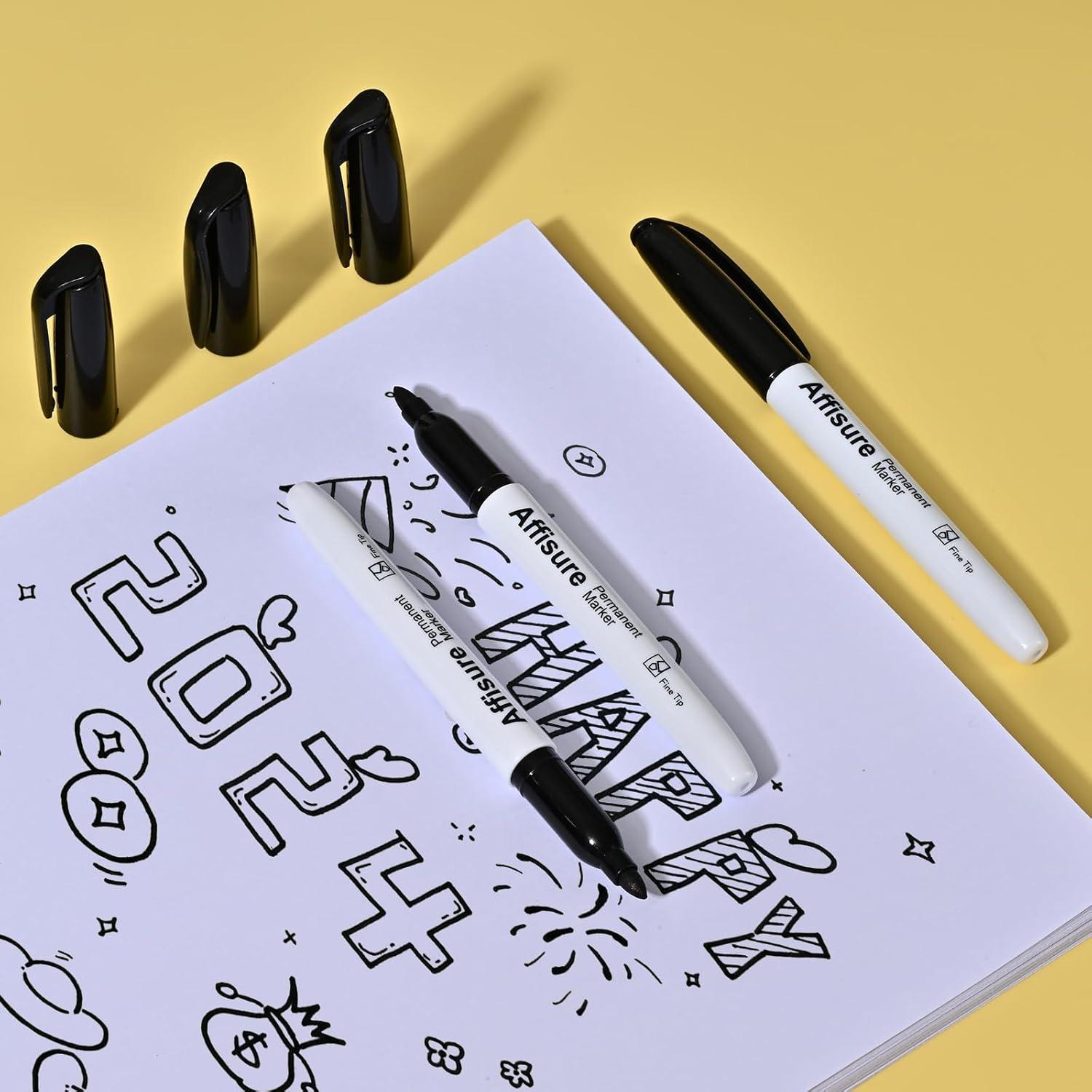 Marcadores Permanentes Affisure 60 Unidades Negro Punta Fina