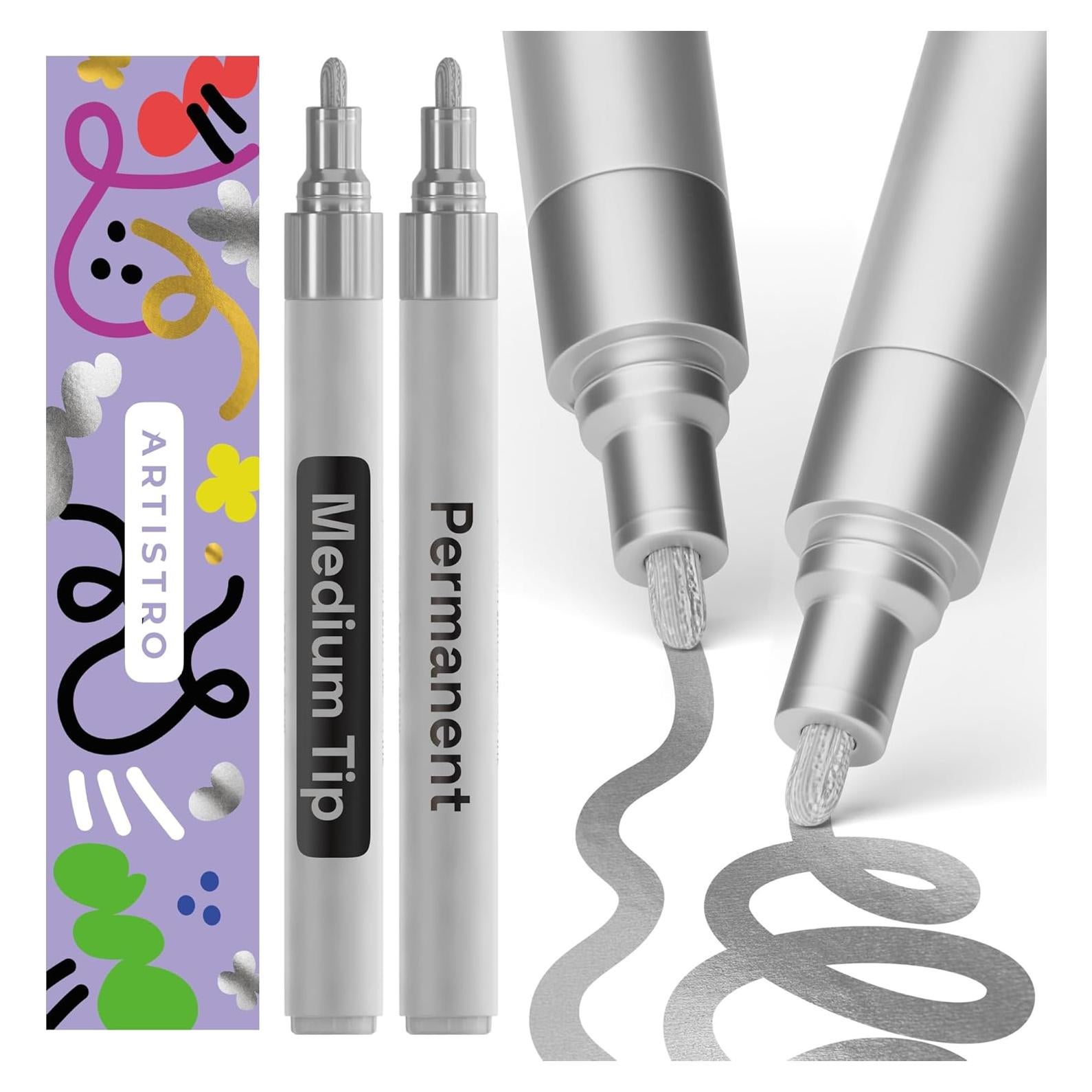 Marcador Permanente Plateado ARTISTRO - Punta Media 3mm - 2 Unidades