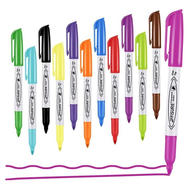 Juego de 12 Marcadores Permanentes Affisure Punta Fina Multicolor