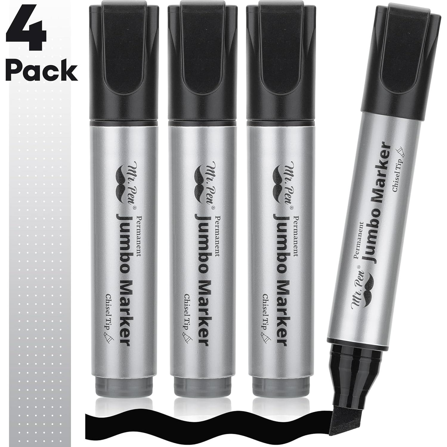 Marcadores Permanentes Jumbo Mr. Pen, 4 Piezas, Punta Cincel, Negro
