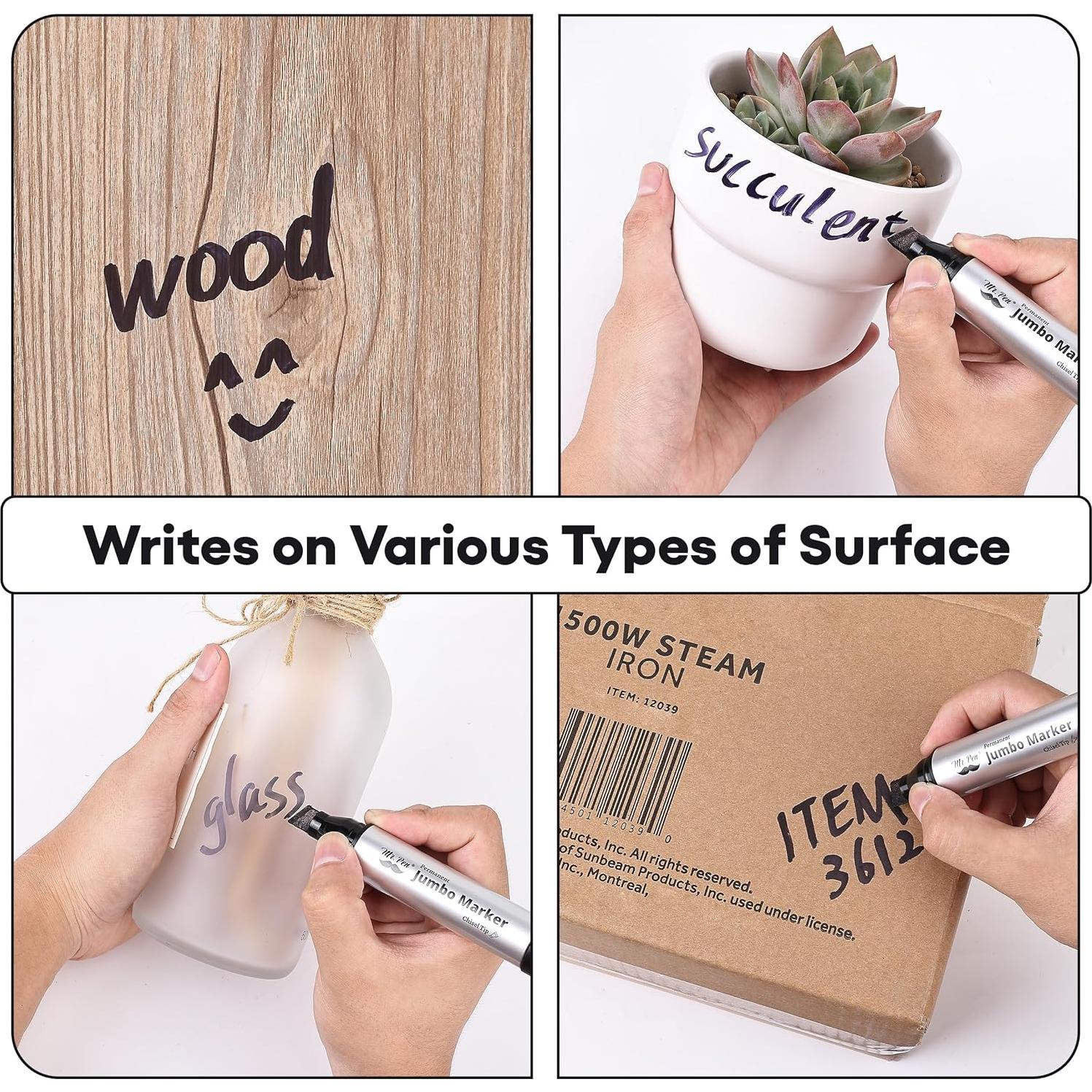 Marcadores Permanentes Jumbo Mr. Pen, 4 Piezas, Punta Cincel, Negro