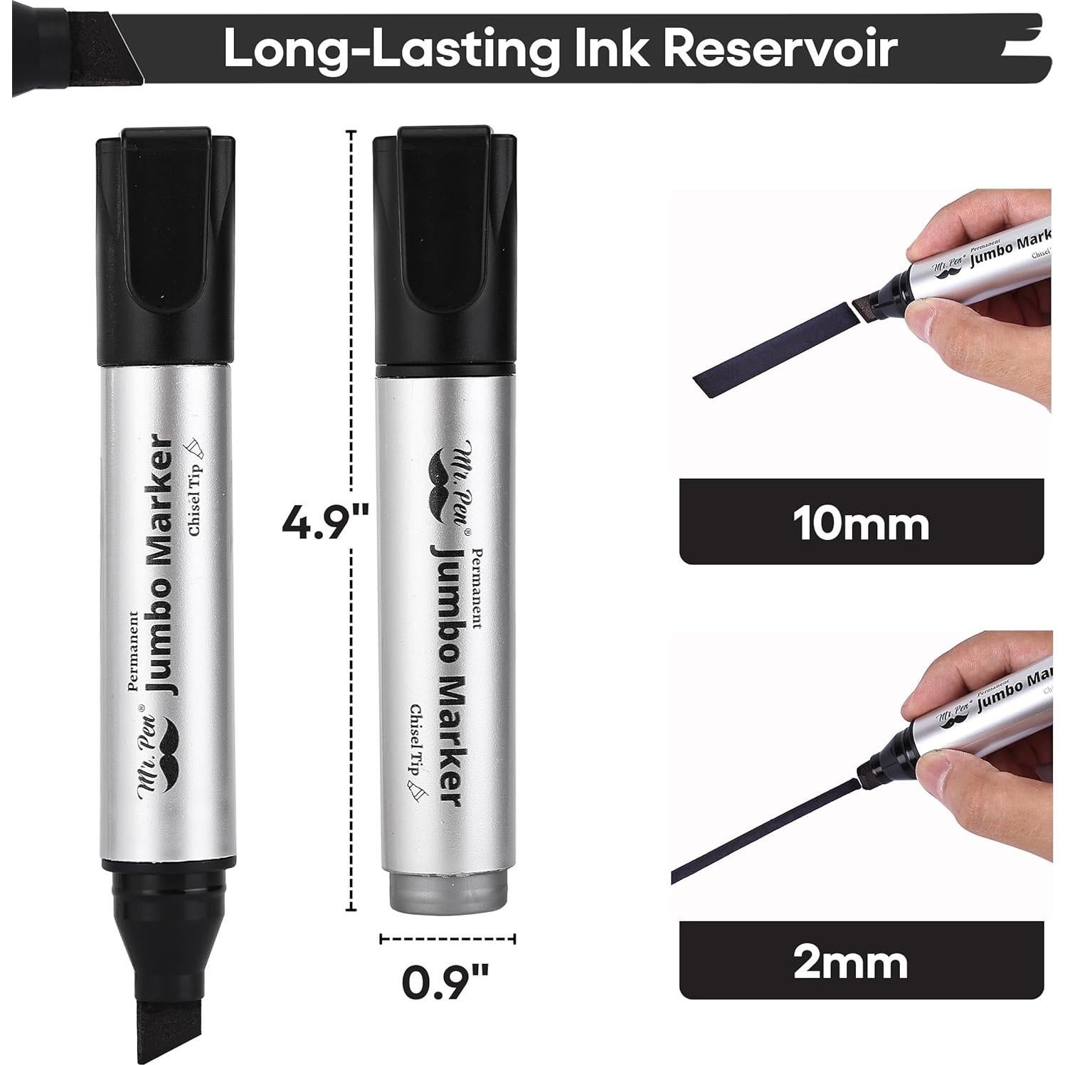 Marcadores Permanentes Jumbo Mr. Pen, 4 Piezas, Punta Cincel, Negro