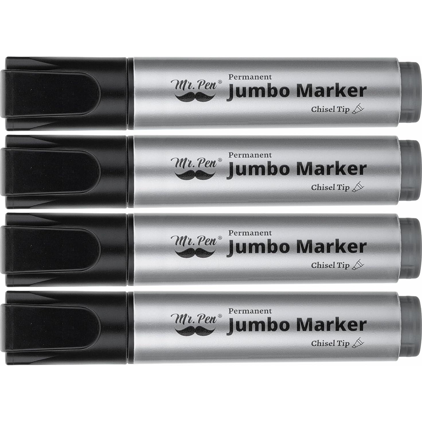 Marcadores Permanentes Jumbo Mr. Pen, 4 Piezas, Punta Cincel, Negro