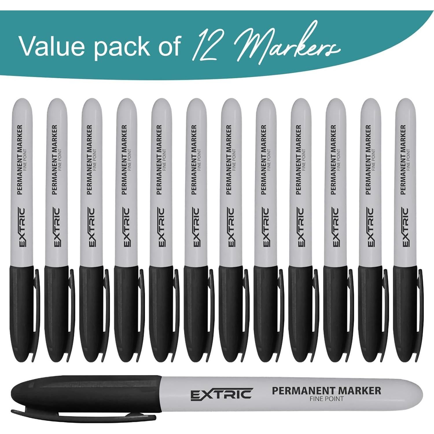 Marcadores Permanentes EXTRIC Negros Punta Fina 12 Unidades
