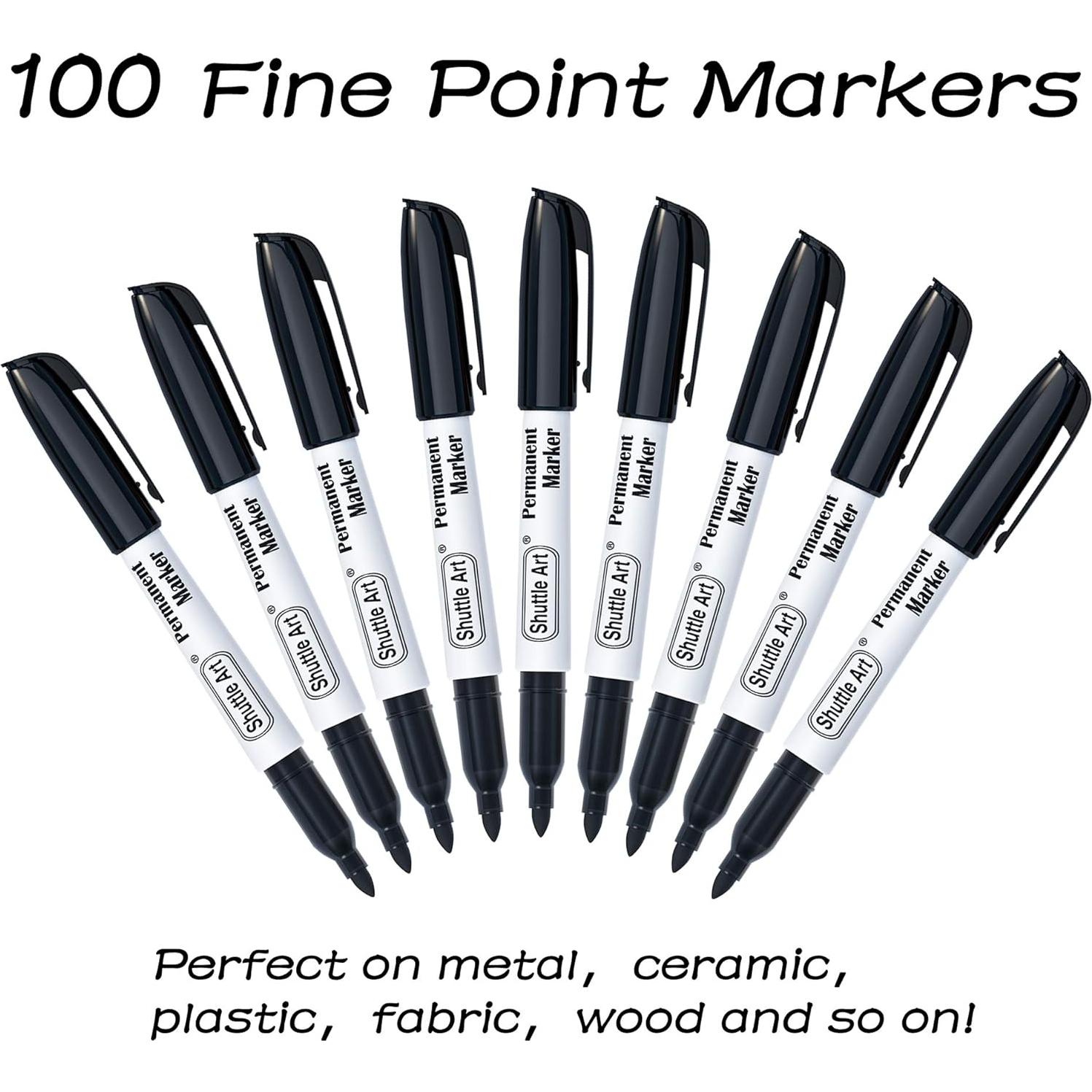 Paquete de 100 Marcadores Permanentes Negros Shuttle Art 0.7mm