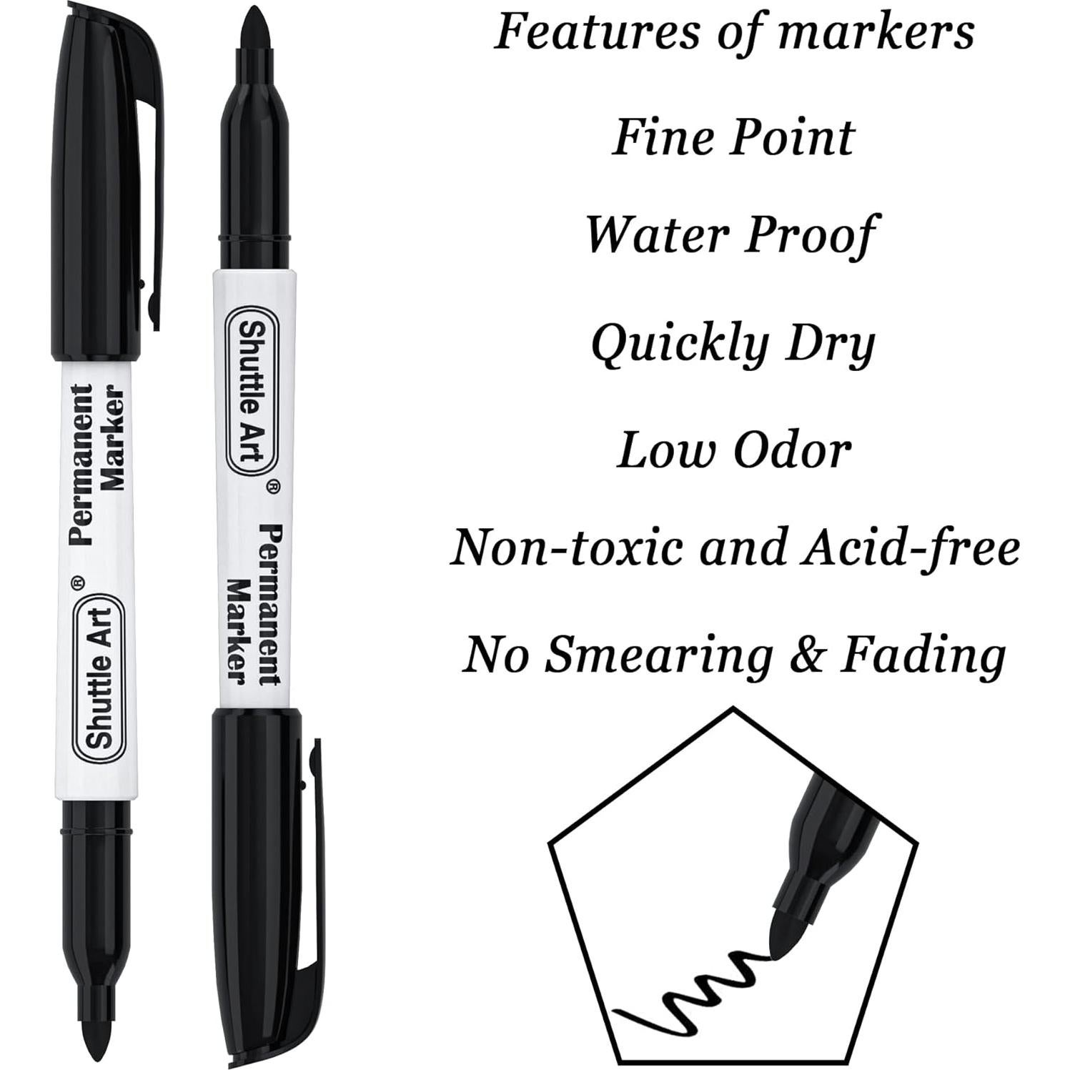 Paquete de 100 Marcadores Permanentes Negros Shuttle Art 0.7mm