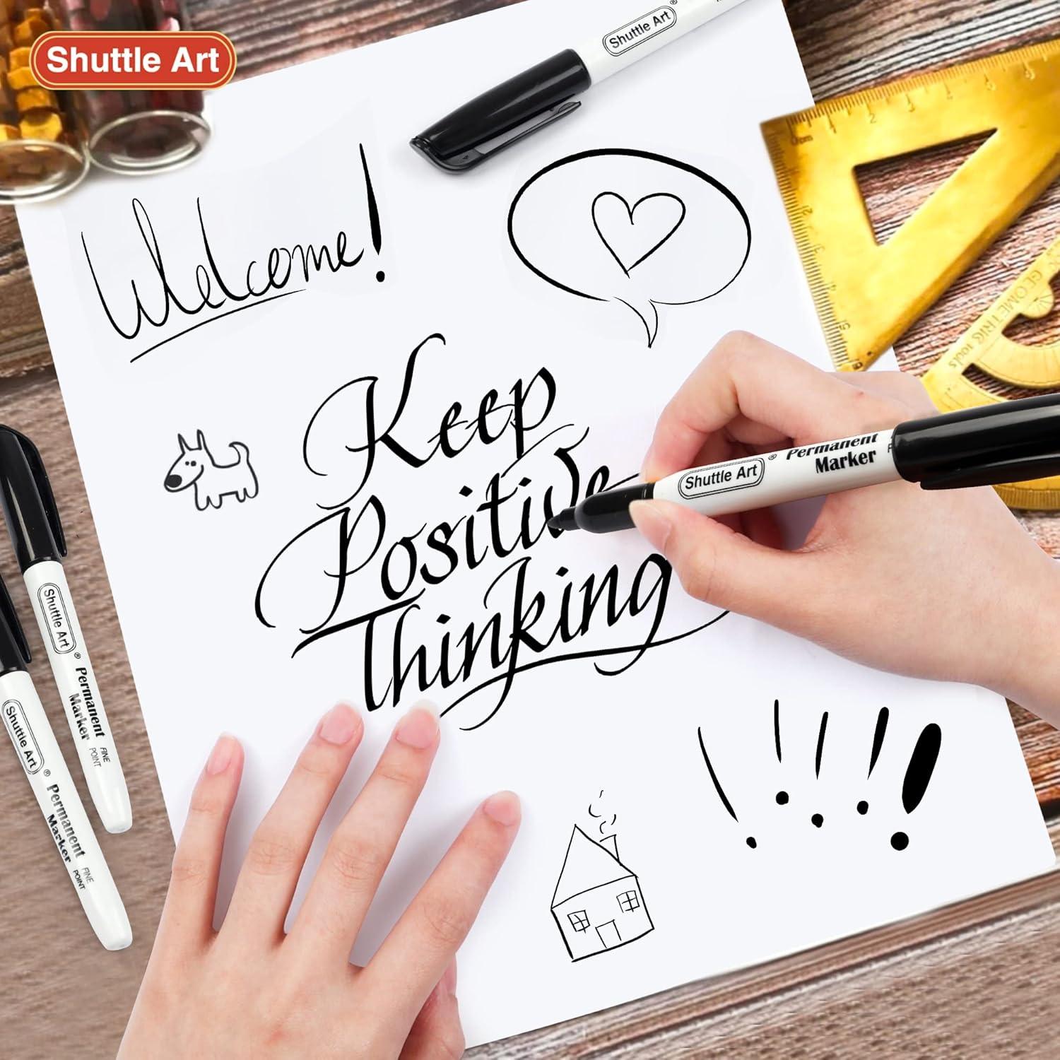 Paquete de 100 Marcadores Permanentes Negros Shuttle Art 0.7mm