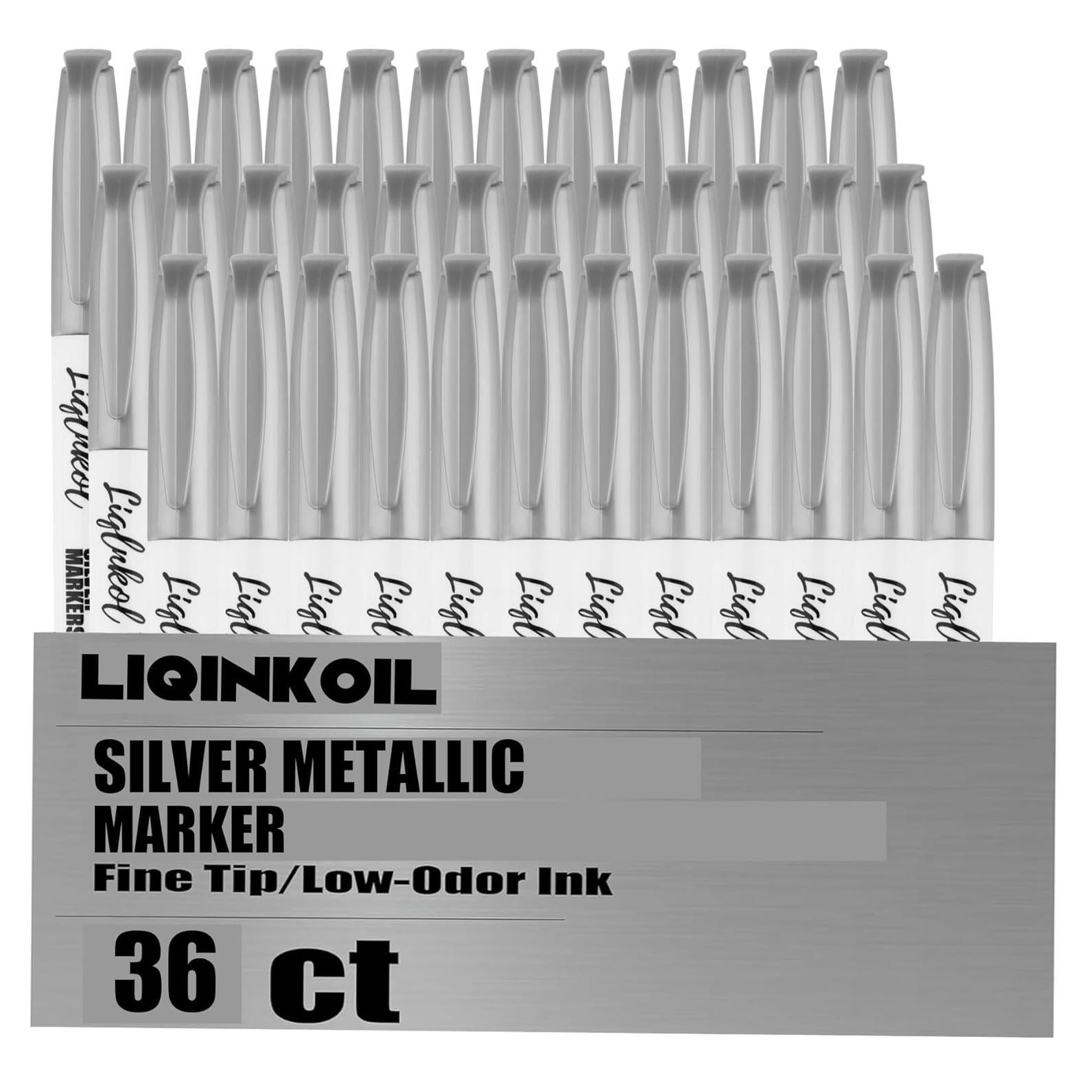 Marcadores Metálicos Plateados LiqInkol - Paquete de 36, Punta Fina 2mm