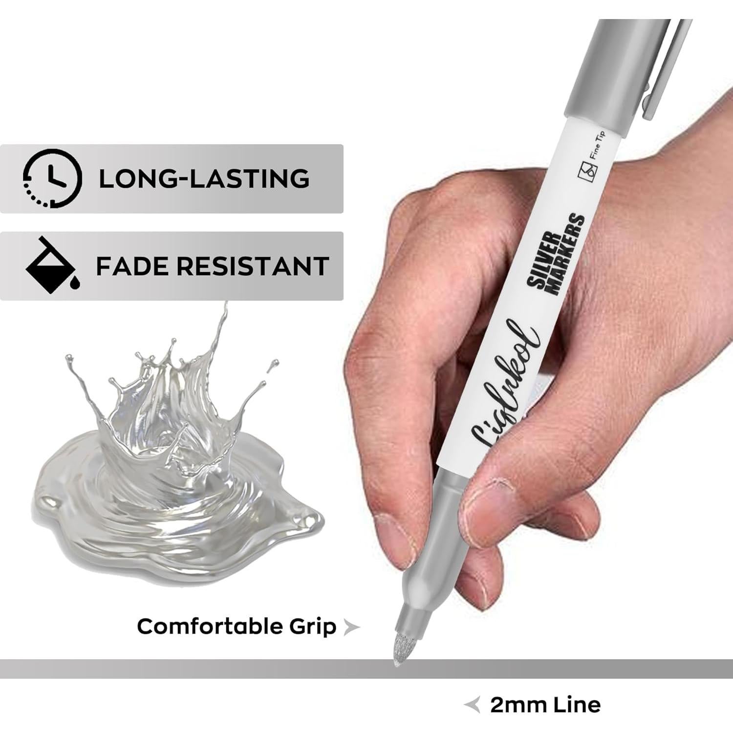 Marcadores Metálicos Plateados LiqInkol - Paquete de 36, Punta Fina 2mm