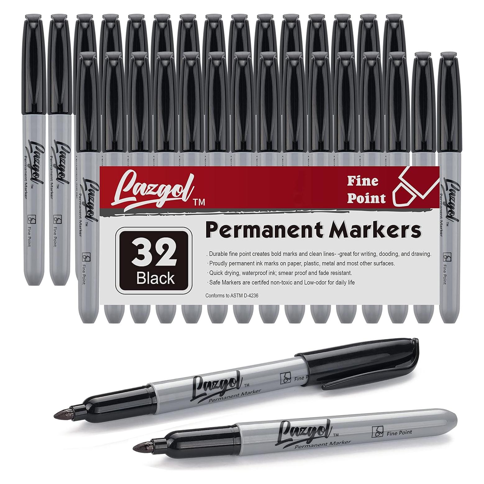 Marcadores Permanentes LAZGOL 32 Unidades Punta Fina Negros