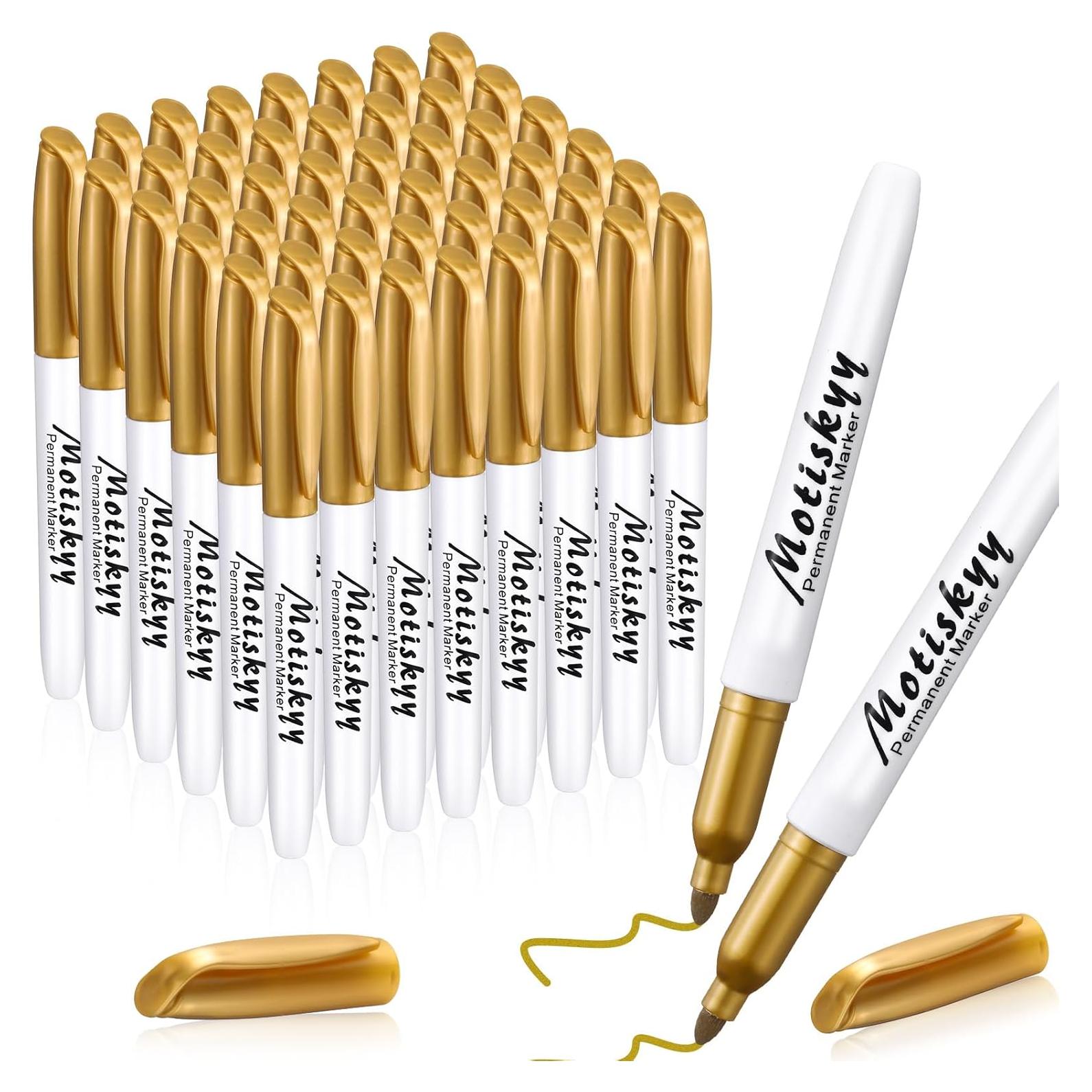 48 Marcadores Permanentes Metálicos Oro Motiskyy Punta Fina