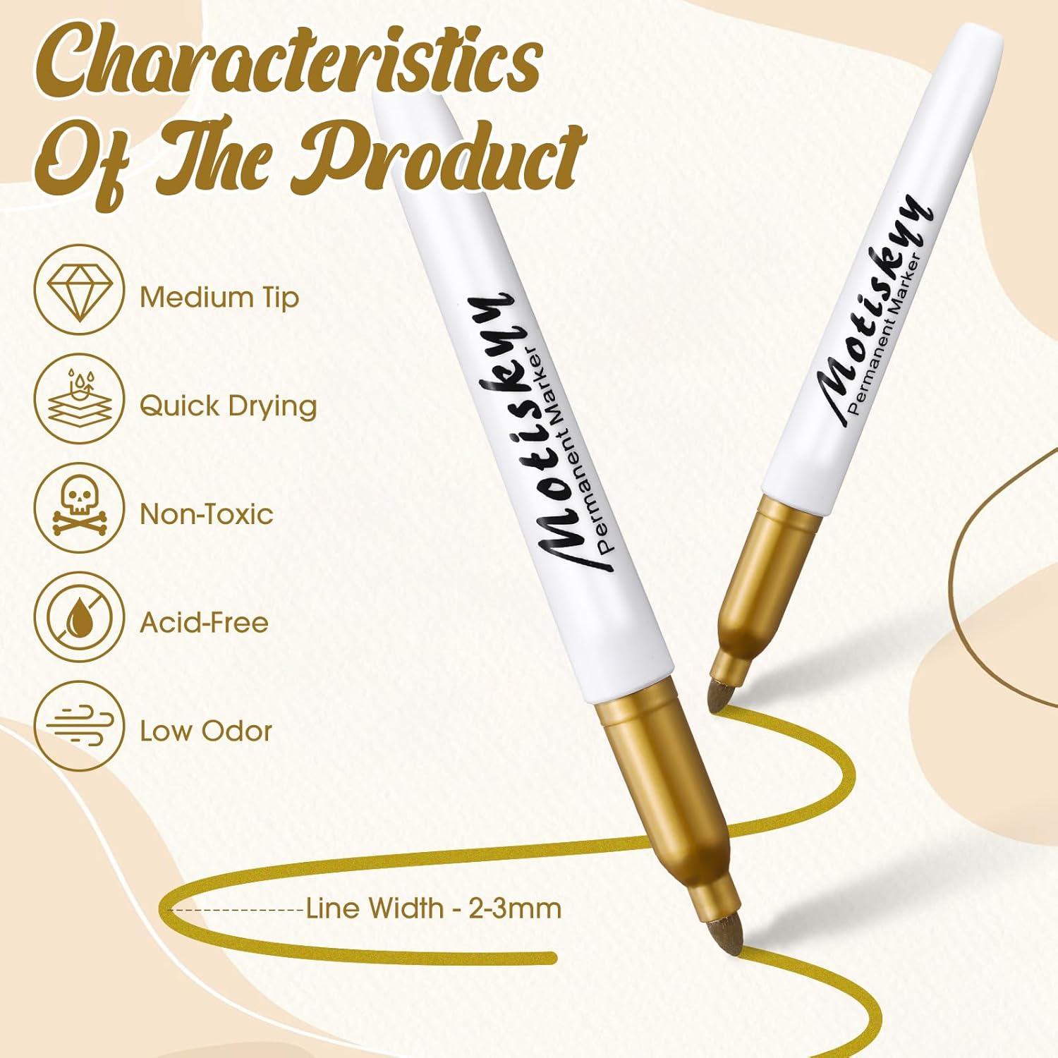 48 Marcadores Permanentes Metálicos Oro Motiskyy Punta Fina