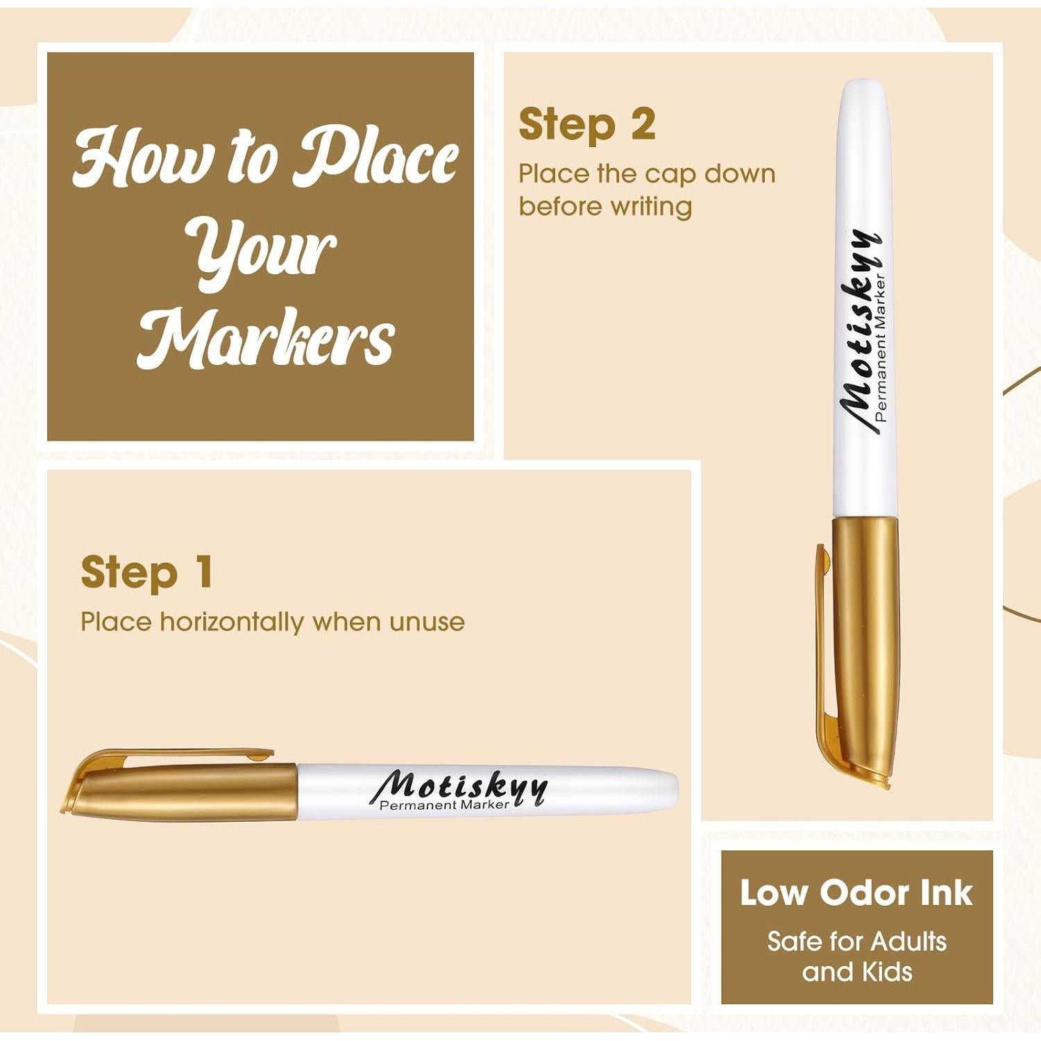 48 Marcadores Permanentes Metálicos Oro Motiskyy Punta Fina