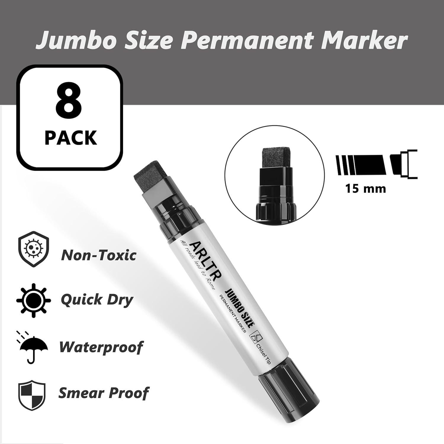 Marcadores Permanentes Jumbo ARLTR, Set de 8, 15mm Ancho